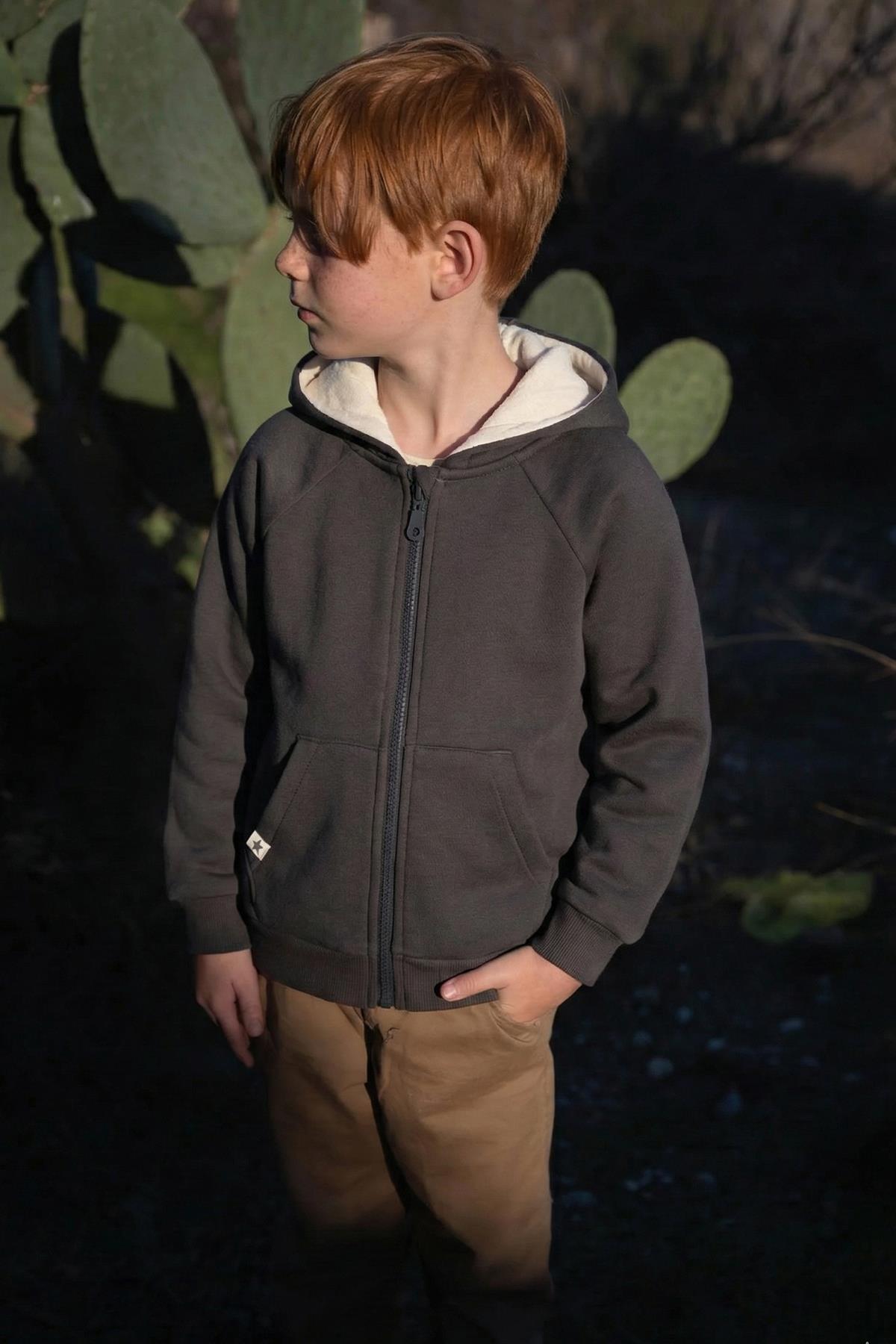 CigitKapşonlu Fermuarlı Hırka 1-14 Yaş Antrasit