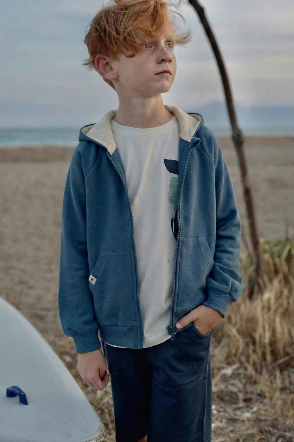 CigitKapşonlu Fermuarlı Hırka 1-14 Yaş İNDİGO MAVİ