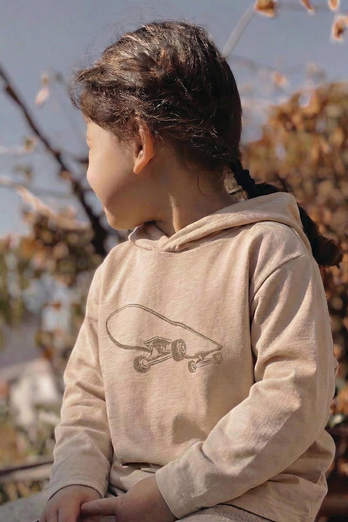 CigitKapşonlu Uzun Kollu T-Shırt 2-10 Yaş EKRU