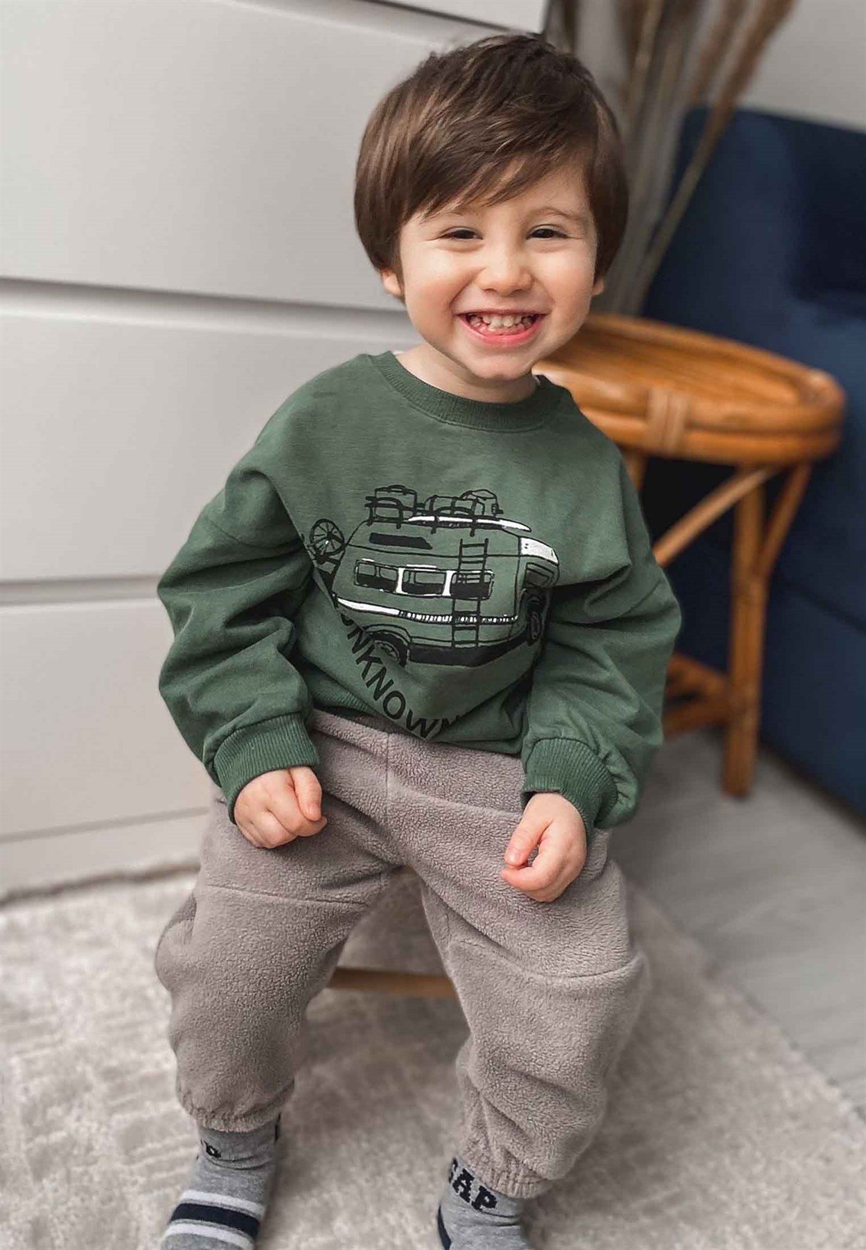80995 - 5026Karavan Baskılı Sweatshirt 2-8 Yaş Haki Yeşil - Yeni SezonCigitKaravan Baskılı Sweatshirt 2-8 Yaş Haki Yeşil