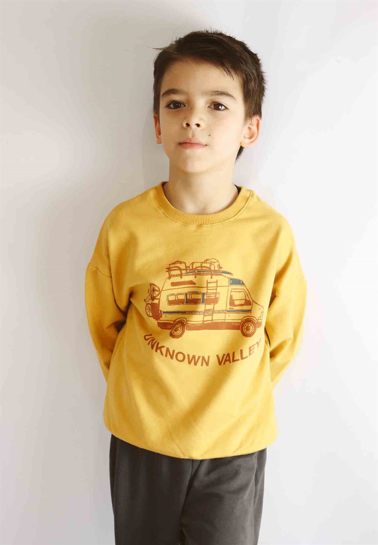 80995 - 5006Karavan Baskılı Sweatshirt 2-8 Yaş Hardal sarı  - Yeni SezonCigitKaravan Baskılı Sweatshirt 2-8 Yaş Hardal sarı