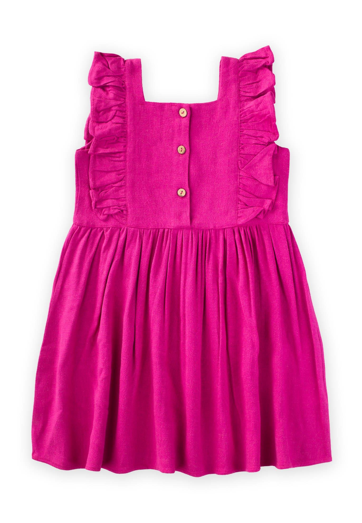 CigitKare Yaka Yazı Taşlı Elbise 2-7 Yaş FUŞYA