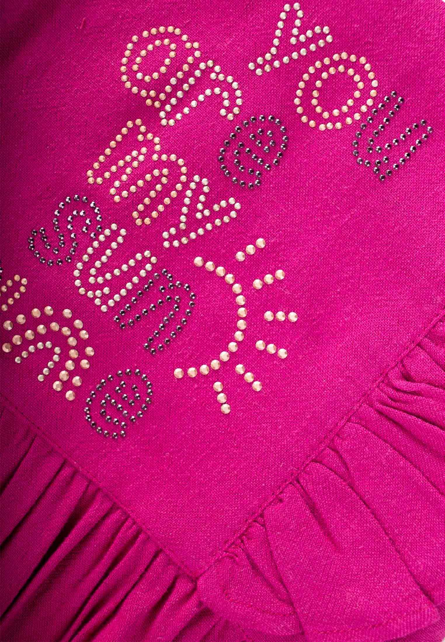 CigitKare Yaka Yazı Taşlı Elbise 2-7 Yaş FUŞYA