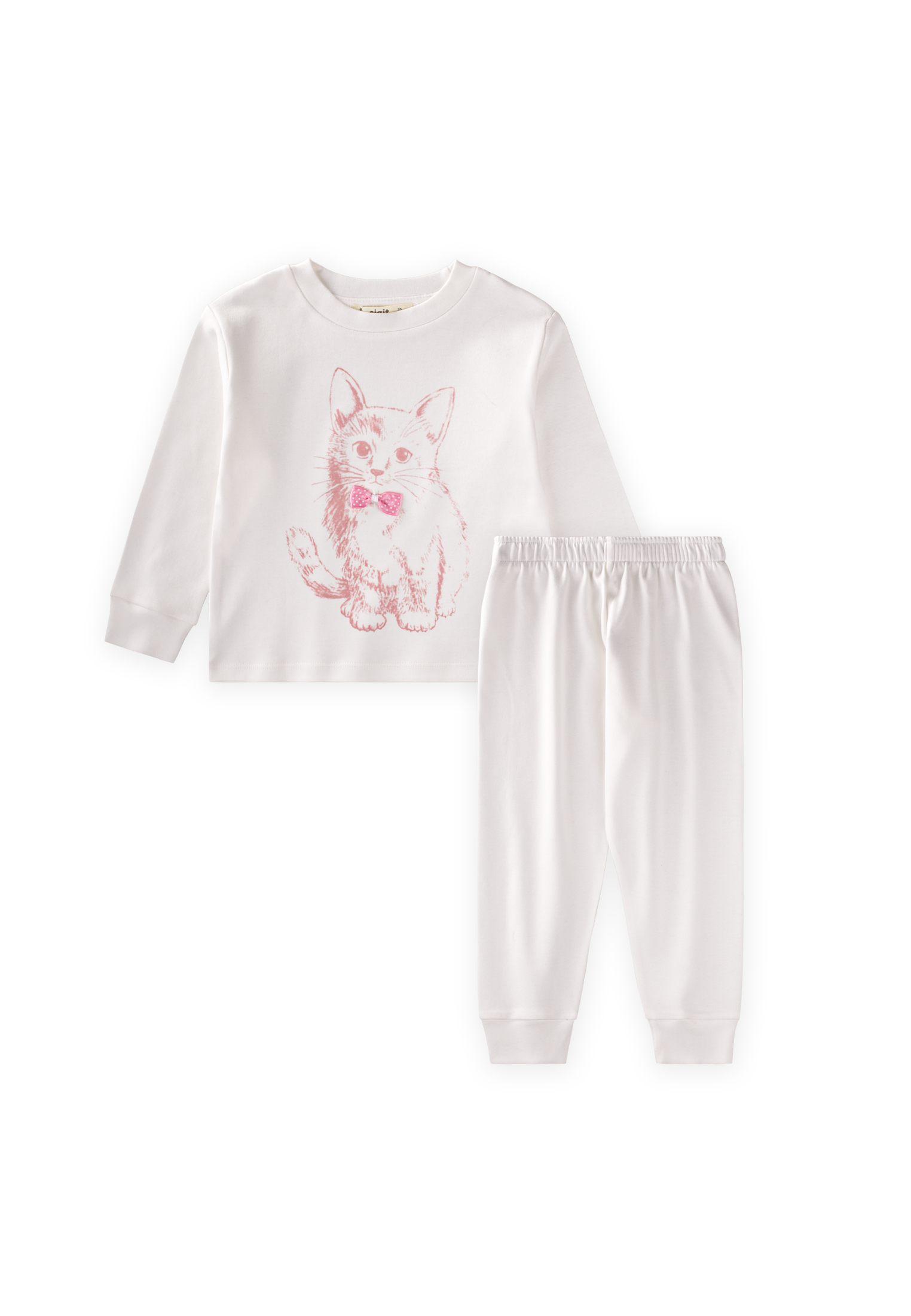 CigitKedi Baskılı Pijama Takım 2-8 Yaş Ekru