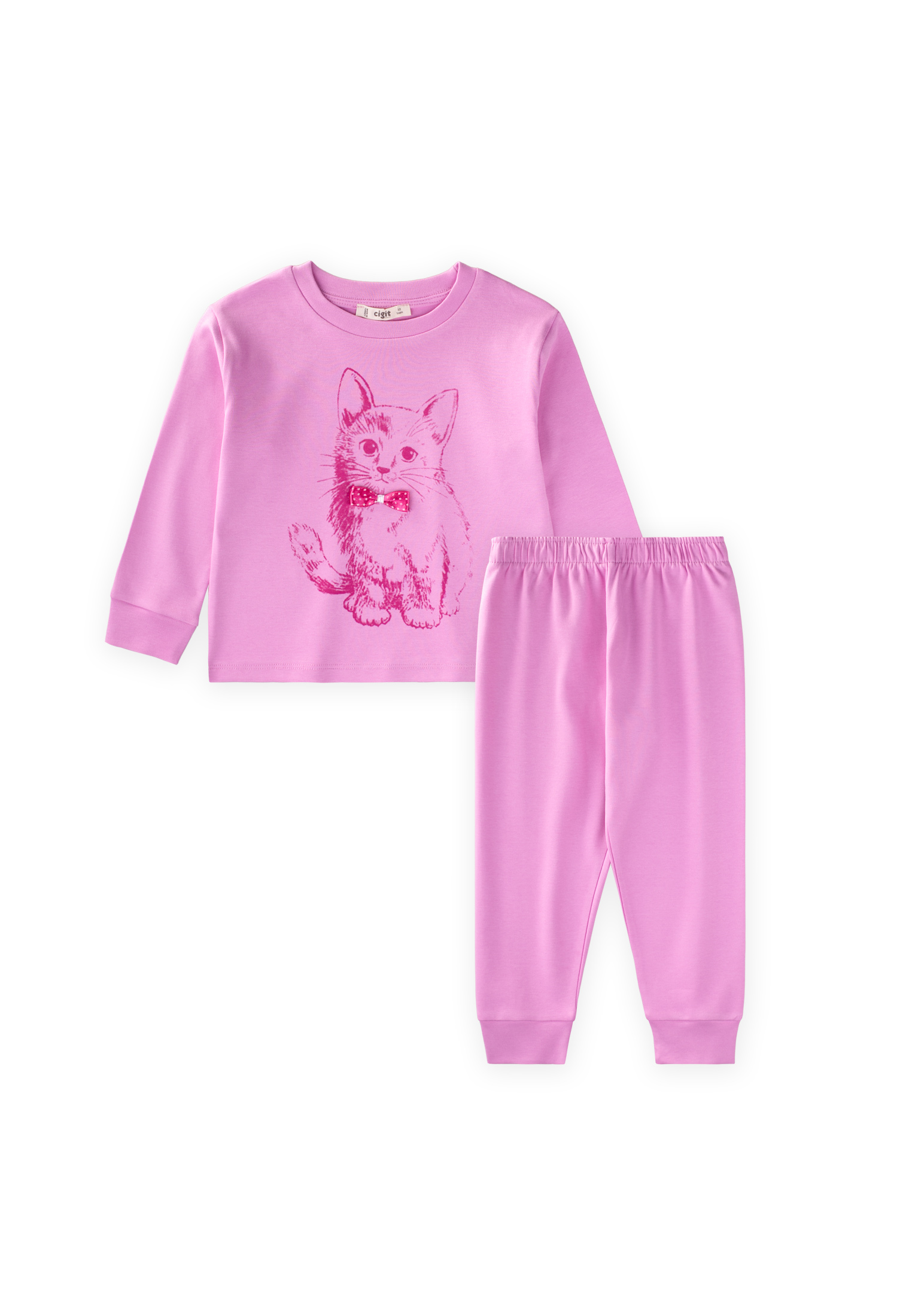 CigitKedi Baskılı Pijama Takım 2-8 Yaş Pembe
