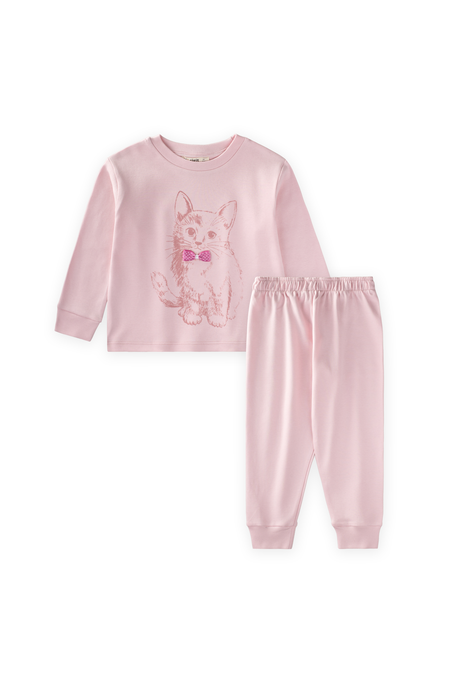 CigitKedi Baskılı Pijama Takım 2-8 Yaş Pudra Pembe