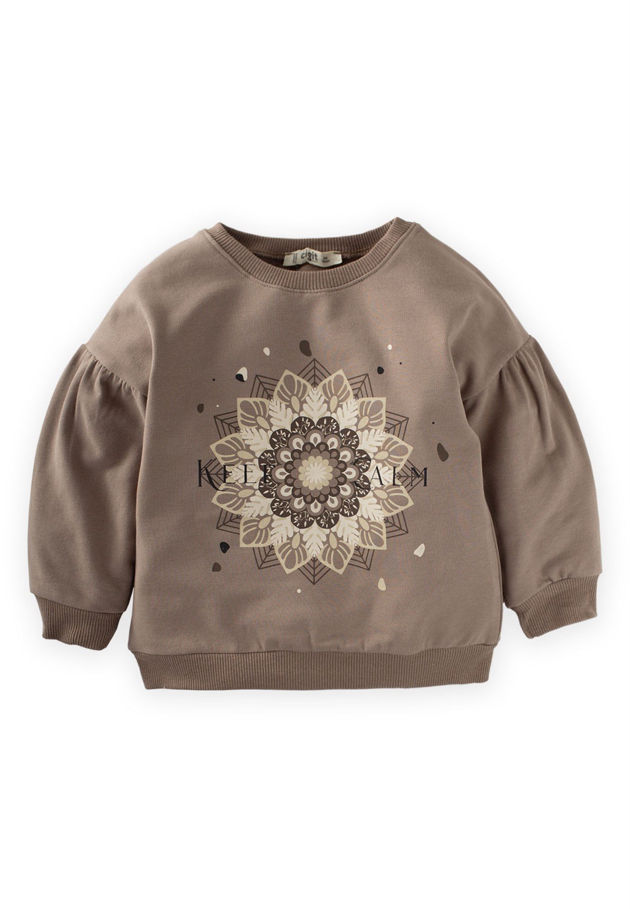 81018 - 5020Keep Calm Etnik Desen Baskılı Sweatshirt 3-9 Yaş Vizon - CigitCigitKeep Calm Etnik Desen Baskılı Sweatshirt 3-9 Yaş Vizon