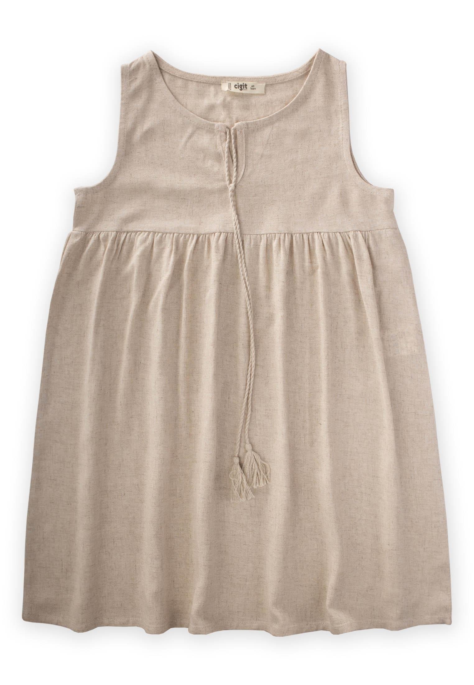 CigitKeten Bağcıklı Elbise 2-6 Yaş NATUREL 