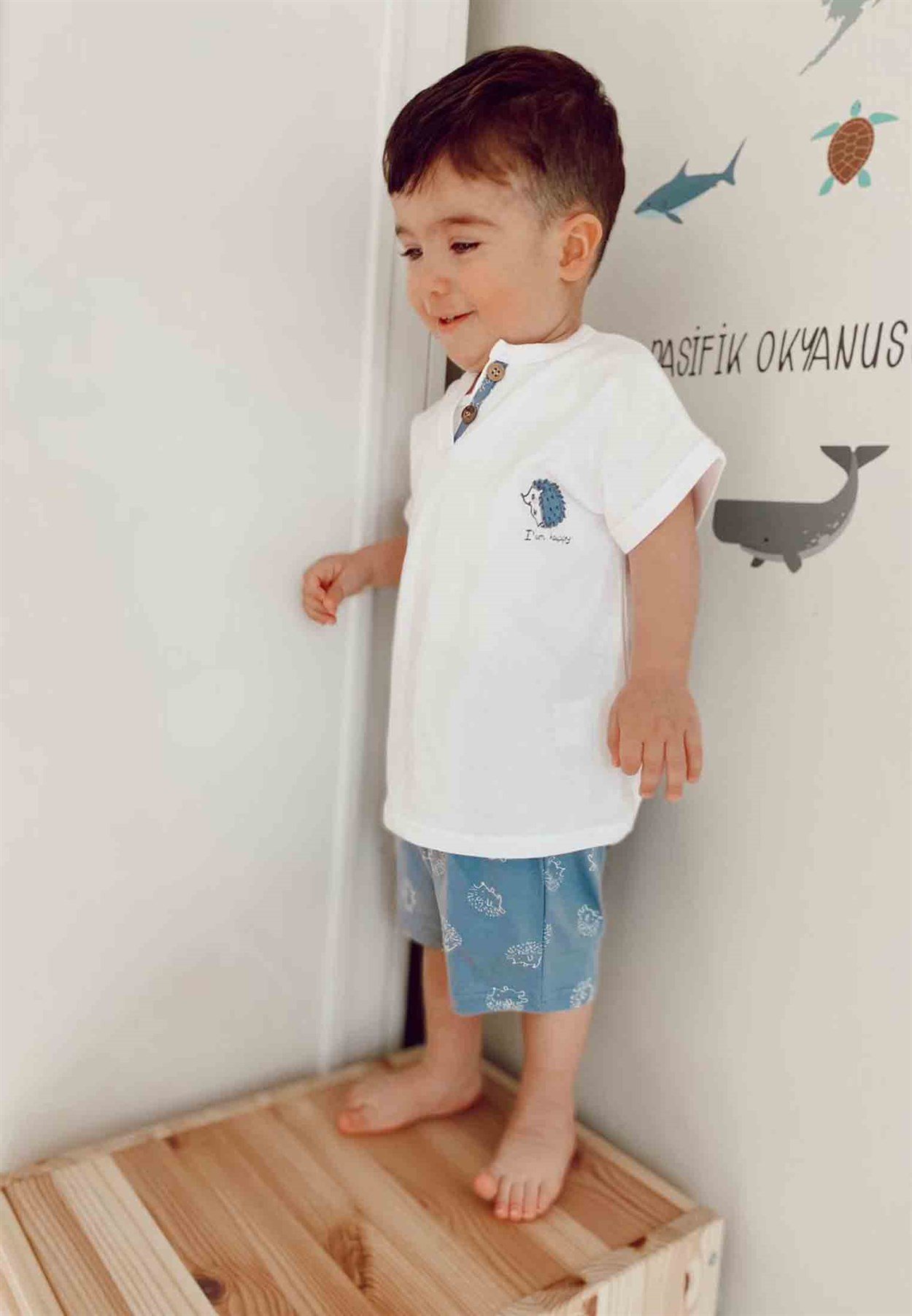 62448 - 5001Kirpi Desenli Şortlu Takım 0-4 Yaş ekru - CigitCigitKirpi Desenli Şortlu Takım 0-4 Yaş ekru