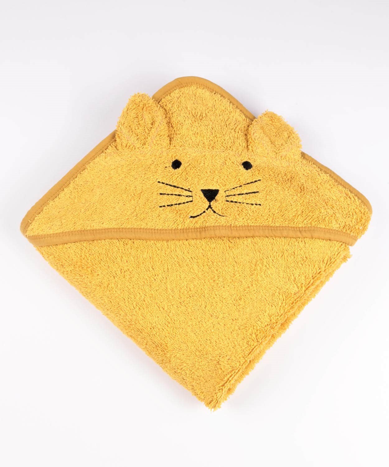 100187-16Kulaklı Kedi Nakışlı Bebek Banyo Havlusu 75X75 cm Hardal Sarı - CigitCigitKulaklı Kedi Nakışlı Bebek Banyo Havlusu 75X75 cm Hardal Sarı
