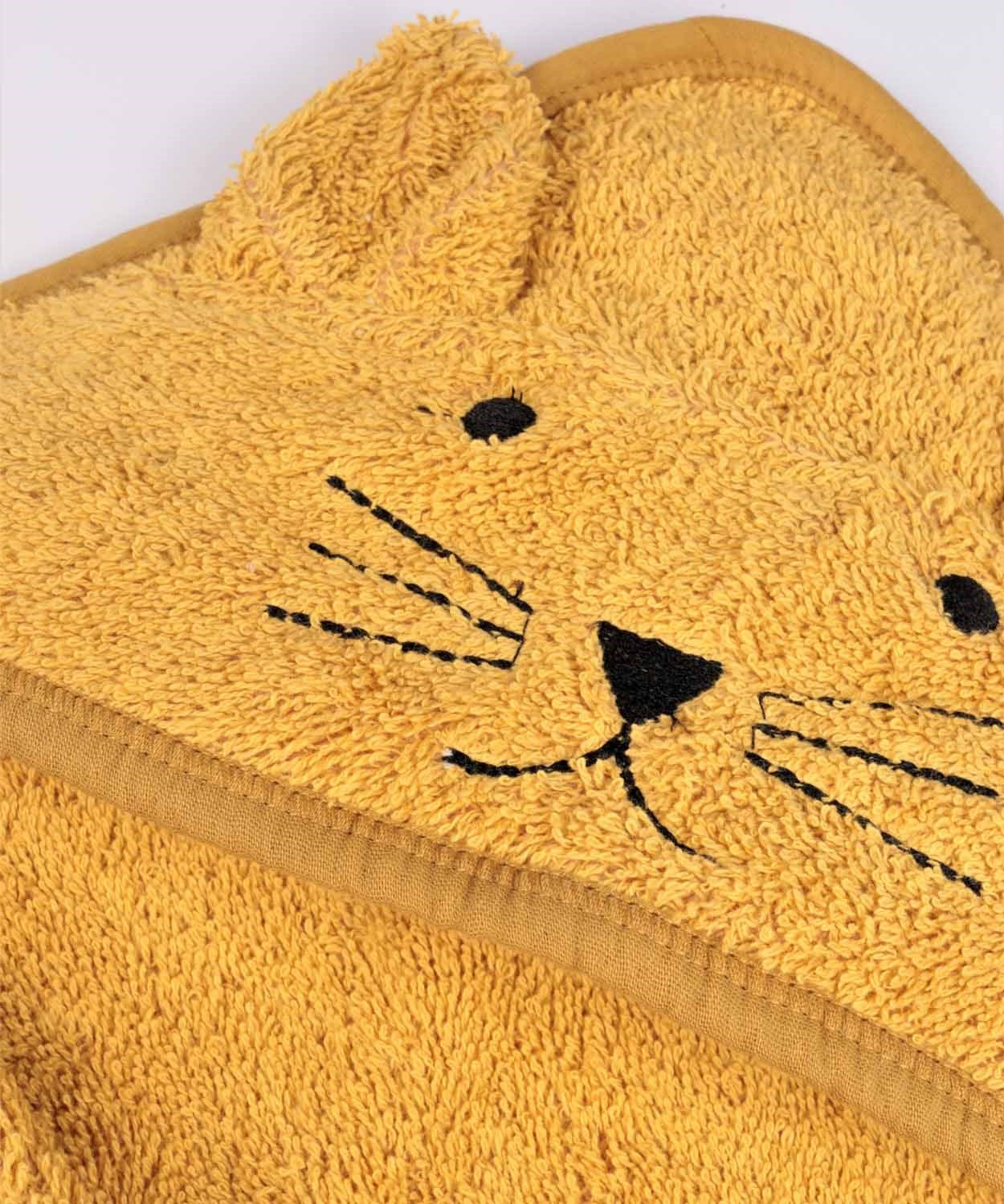 100187-16Kulaklı Kedi Nakışlı Bebek Banyo Havlusu 75X75 cm Hardal Sarı - CigitCigitKulaklı Kedi Nakışlı Bebek Banyo Havlusu 75X75 cm Hardal Sarı