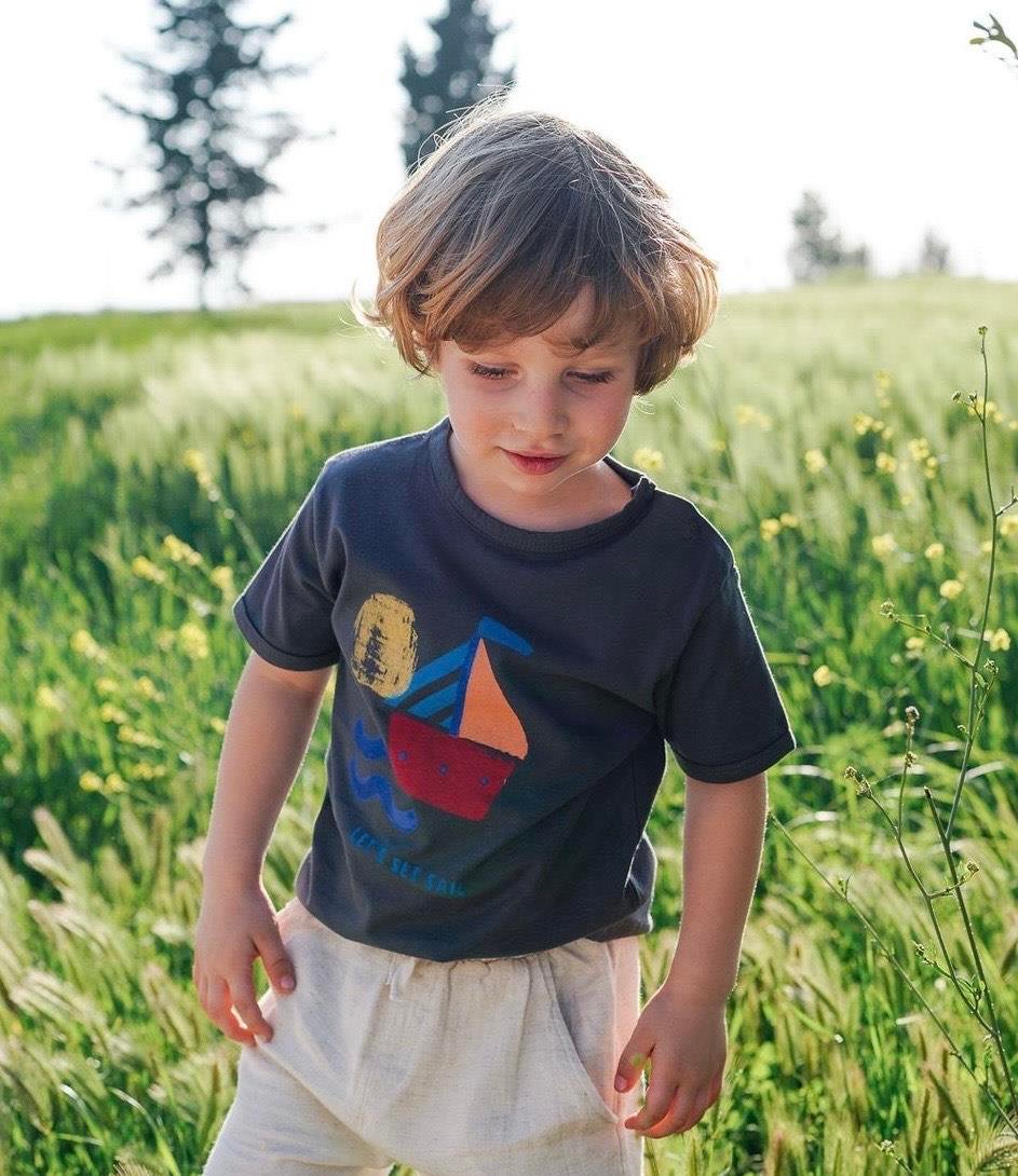 CigitLet's Set Saıl Baskılı T-Shırt 1-5 Yaş GRİ