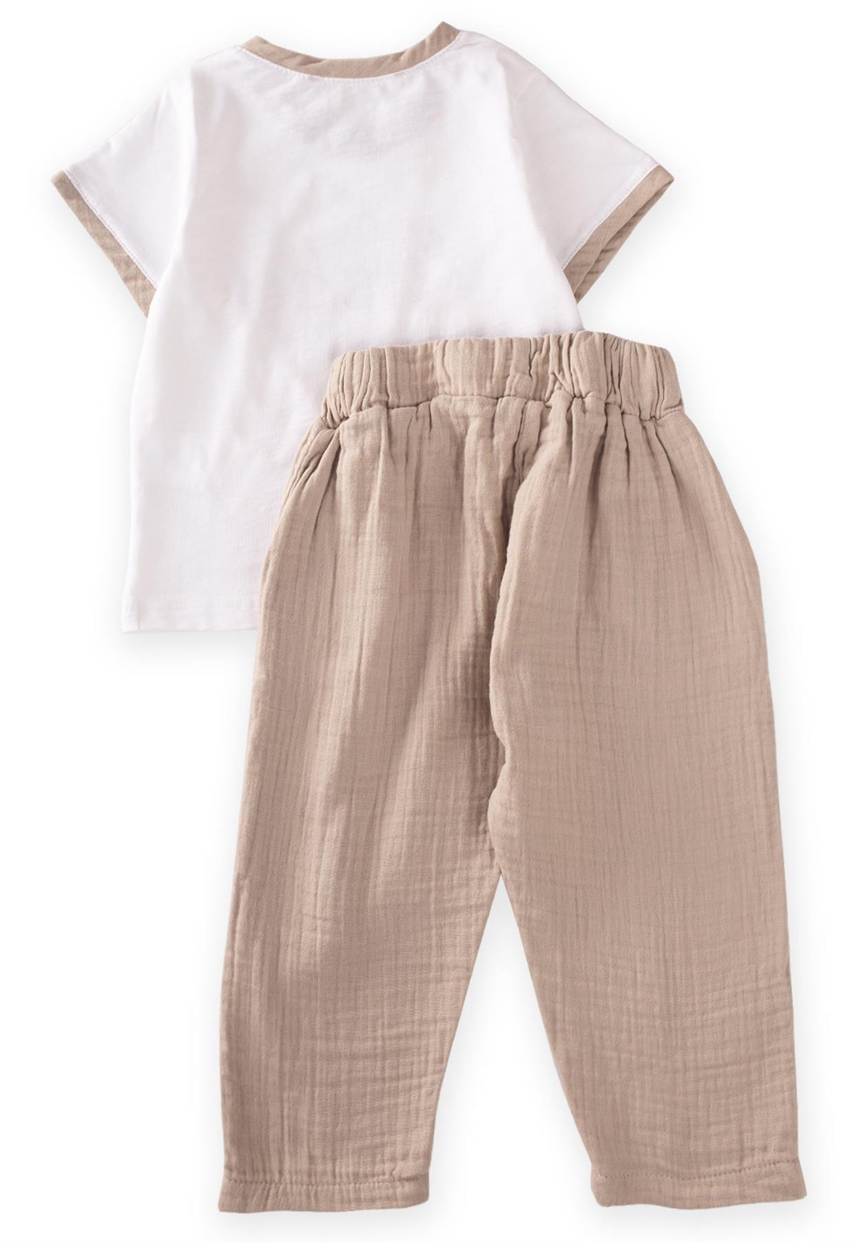 CigitLucky Baskılı Müslin Pantolonlu Takım 1-6 Yaş EKRU