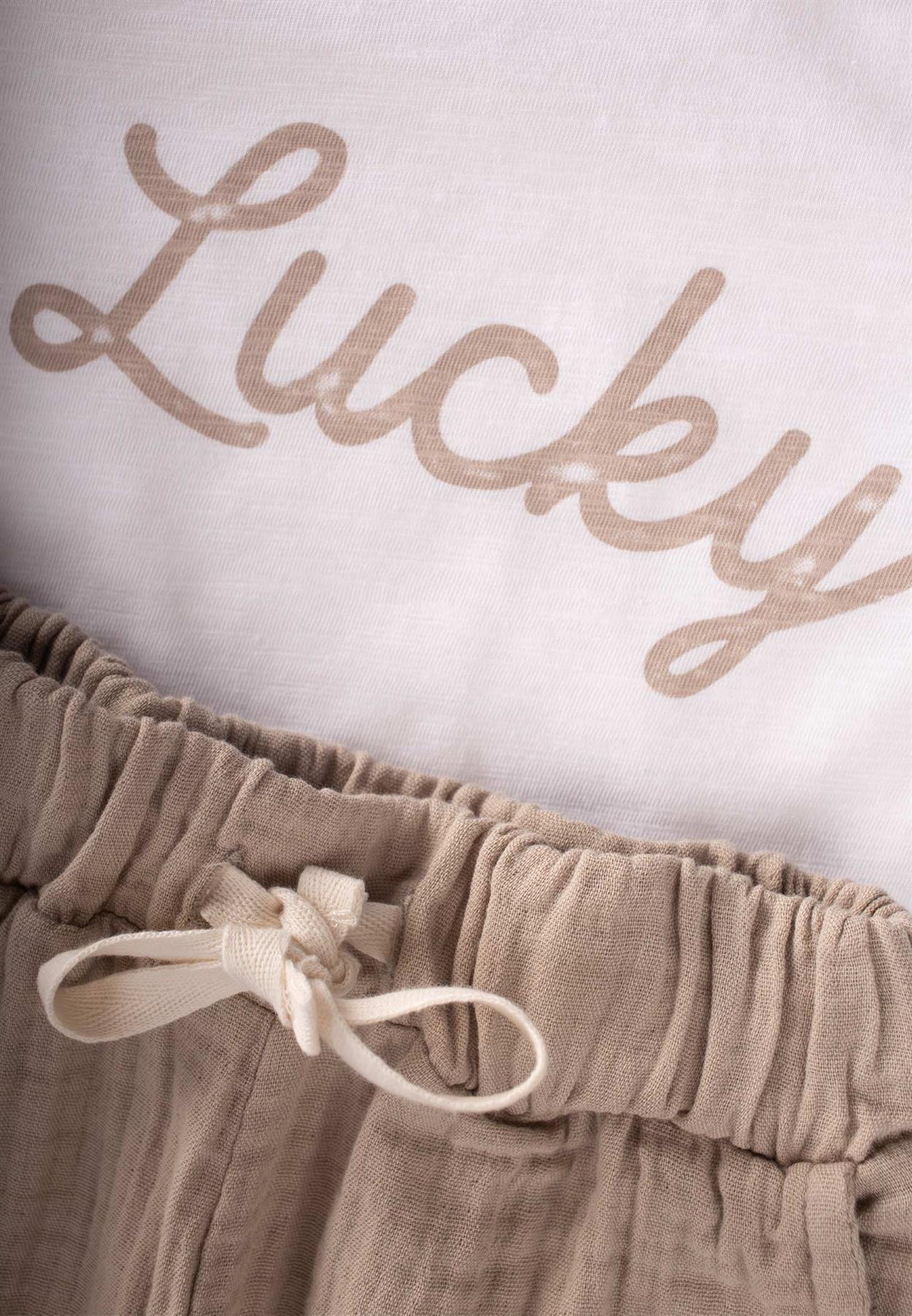 CigitLucky Baskılı Müslin Pantolonlu Takım 1-6 Yaş EKRU
