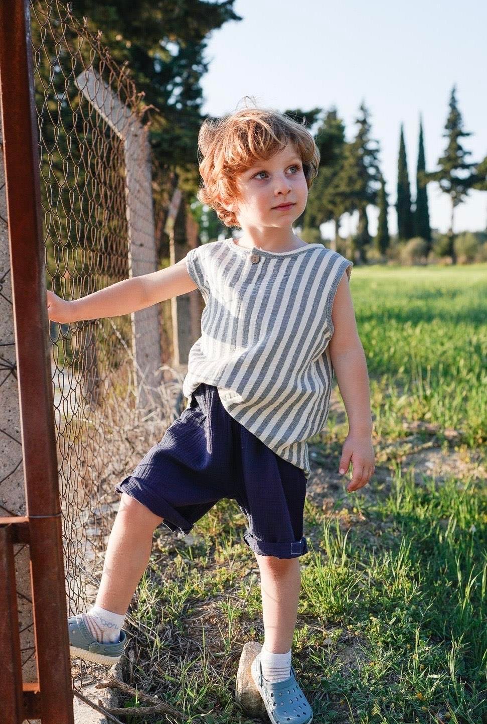 CigitMüslin Bebe Patlı Takım 0-5 Yaş LACİVERT ÇİZGİLİ