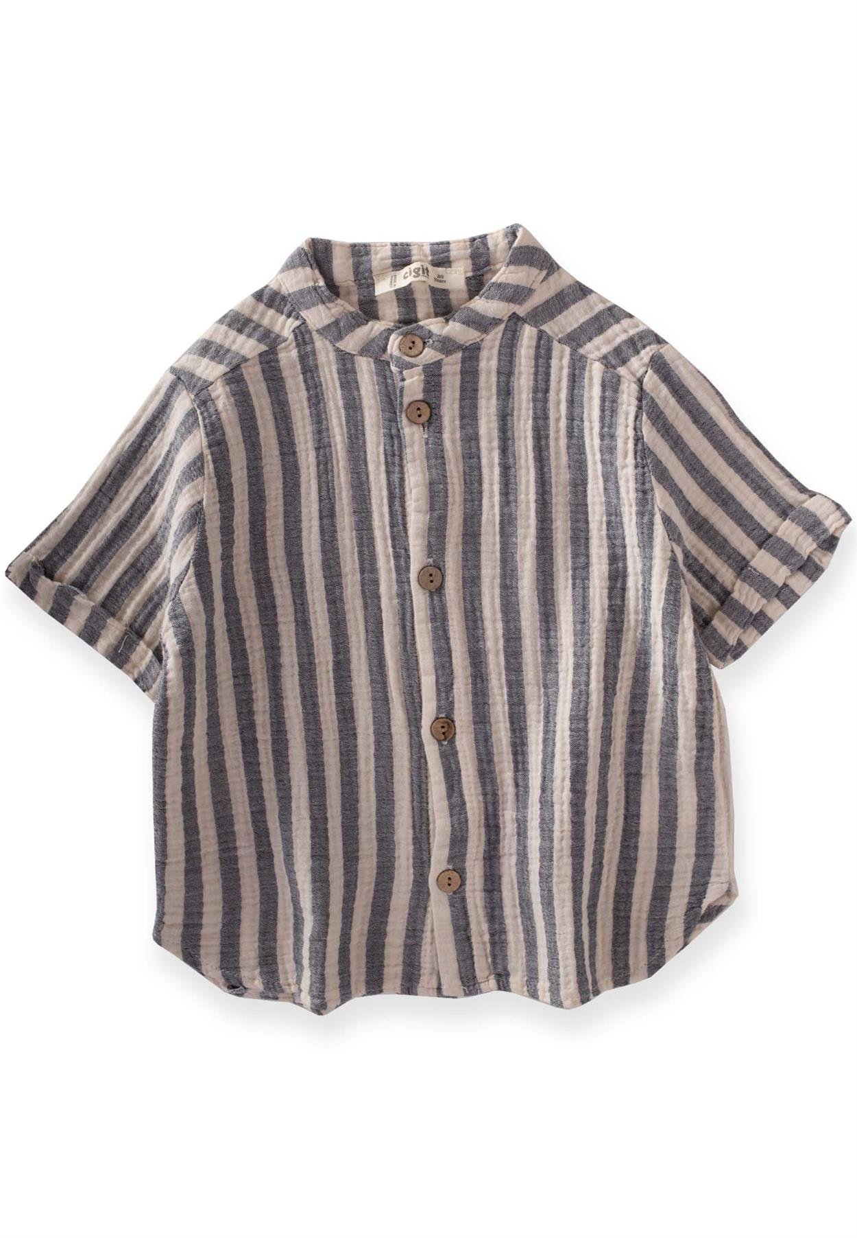 CigitMüslin Gömlek 2-10 Yaş Lacivert Çizgili