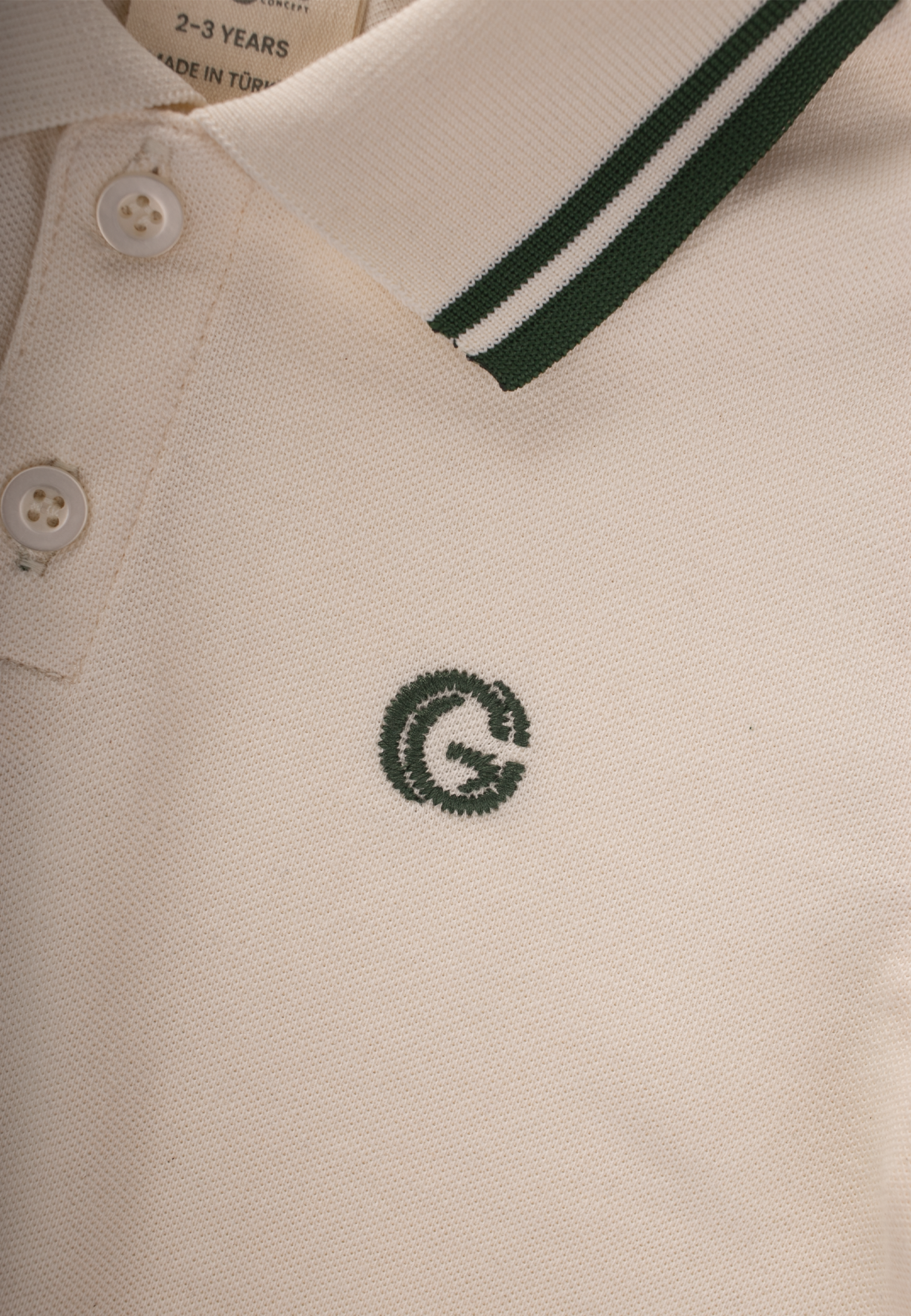 CigitNakışlı Çift Çizgili Polo Yaka T-Shırt 2-10 Yaş EKRU