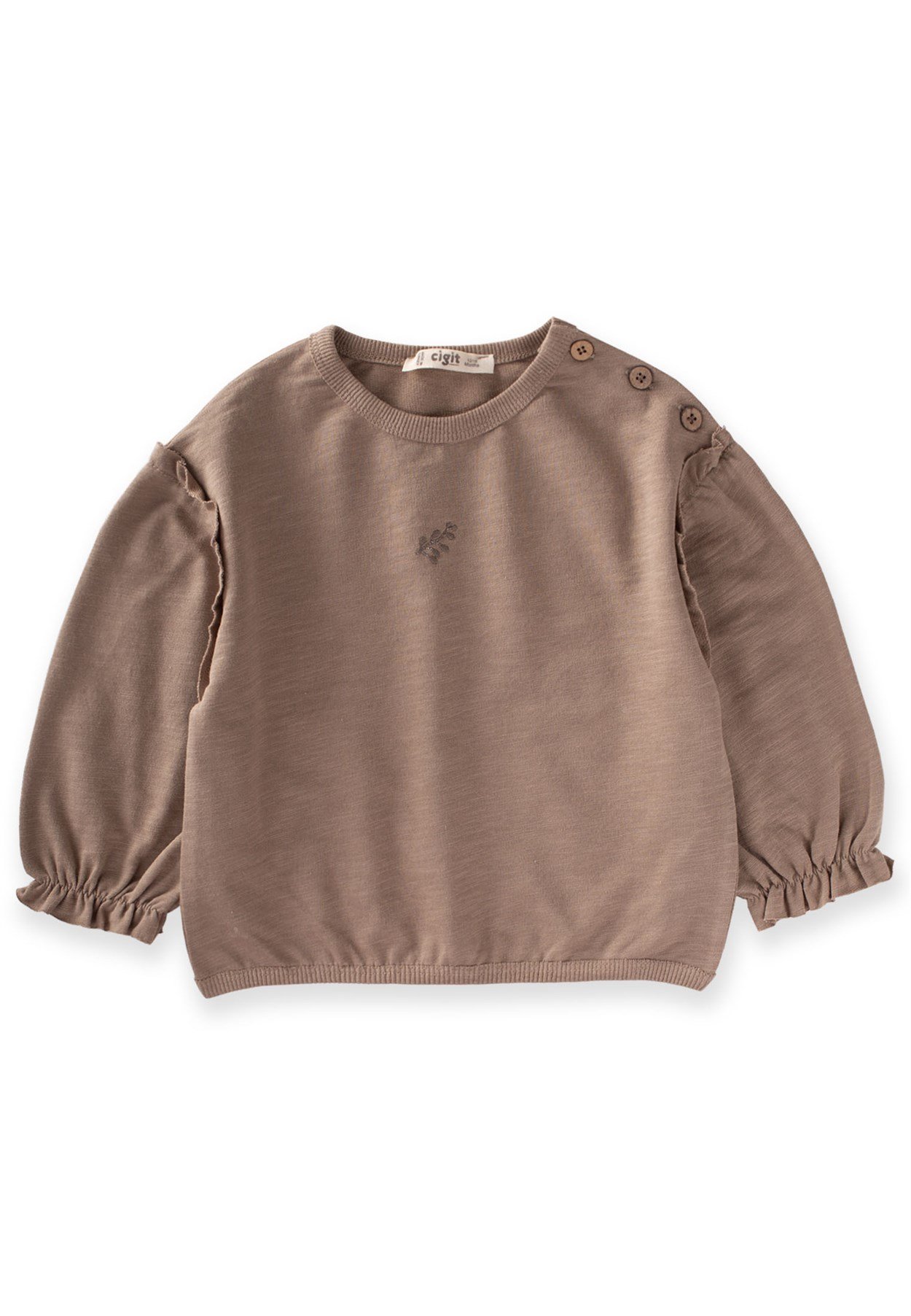 70914 - 5020CigitEmbroidered Frill Detailed Oversize Sweat 0-5 Age Dark Gray