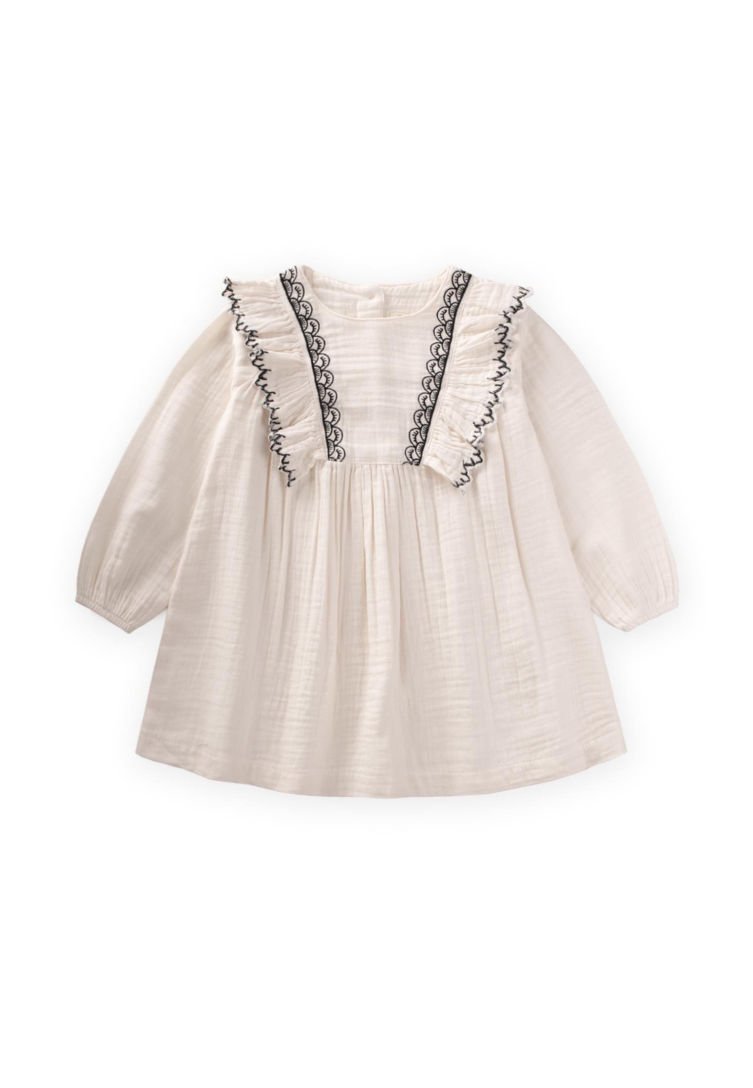CigitNakışlı Fırfırlı Mevsimlik Elbise 1-8 Yaş Ekru