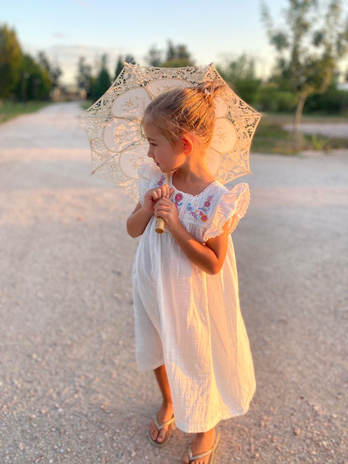 CigitEmbroidered Organic Muslin Dress 2-8 Years ECRU