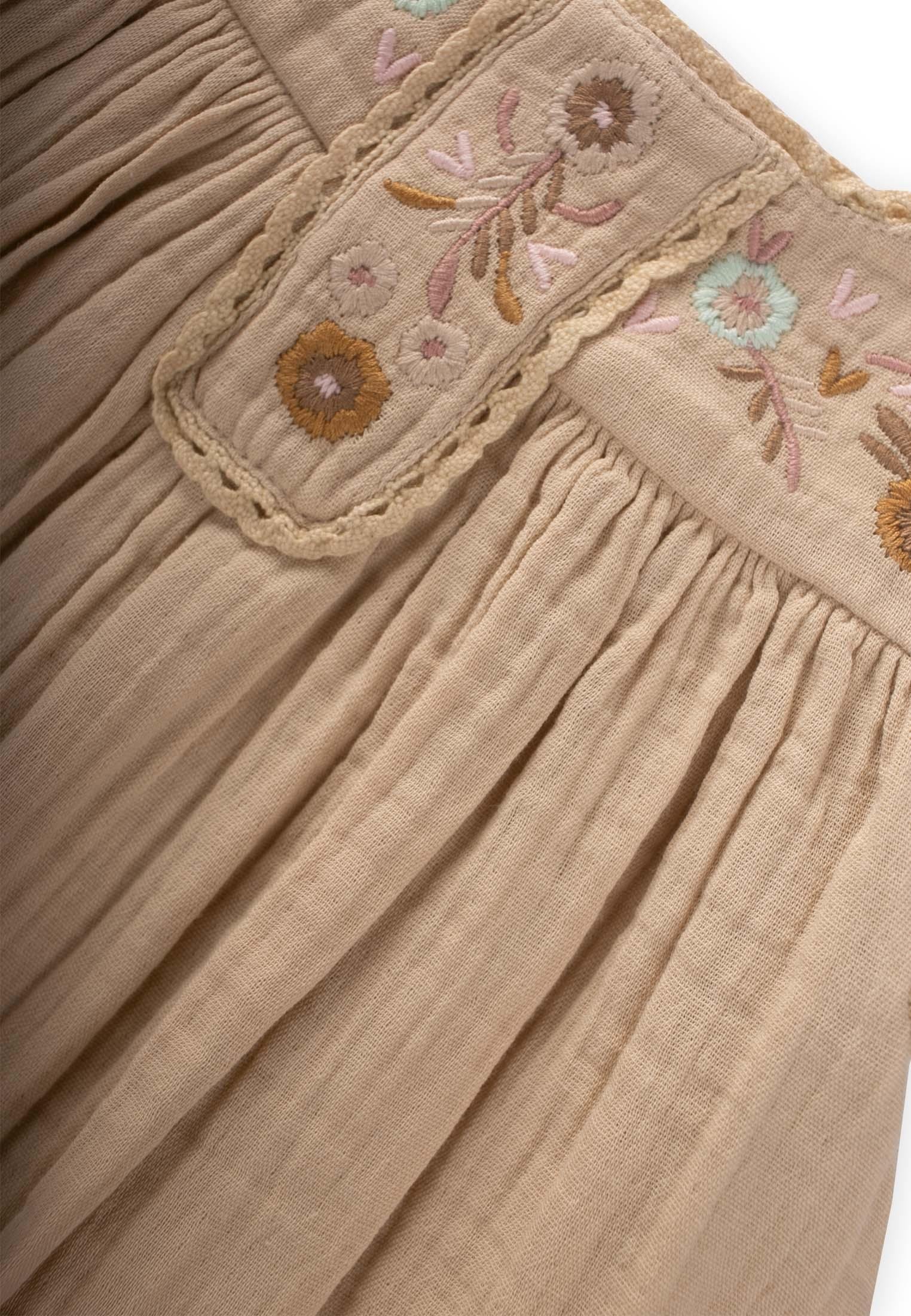 CigitNakışlı Organik Müslin Şalvarlı Takım 1-7 Yaş BEJ