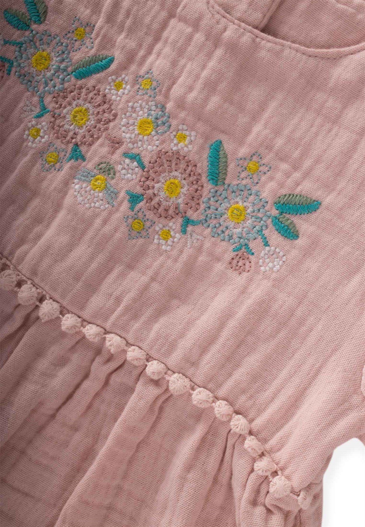 62651 - 5002CigitNakışlı Ponpon Detaylı Şort Tulum 0-3 Yaş PUDRA PEMBE 