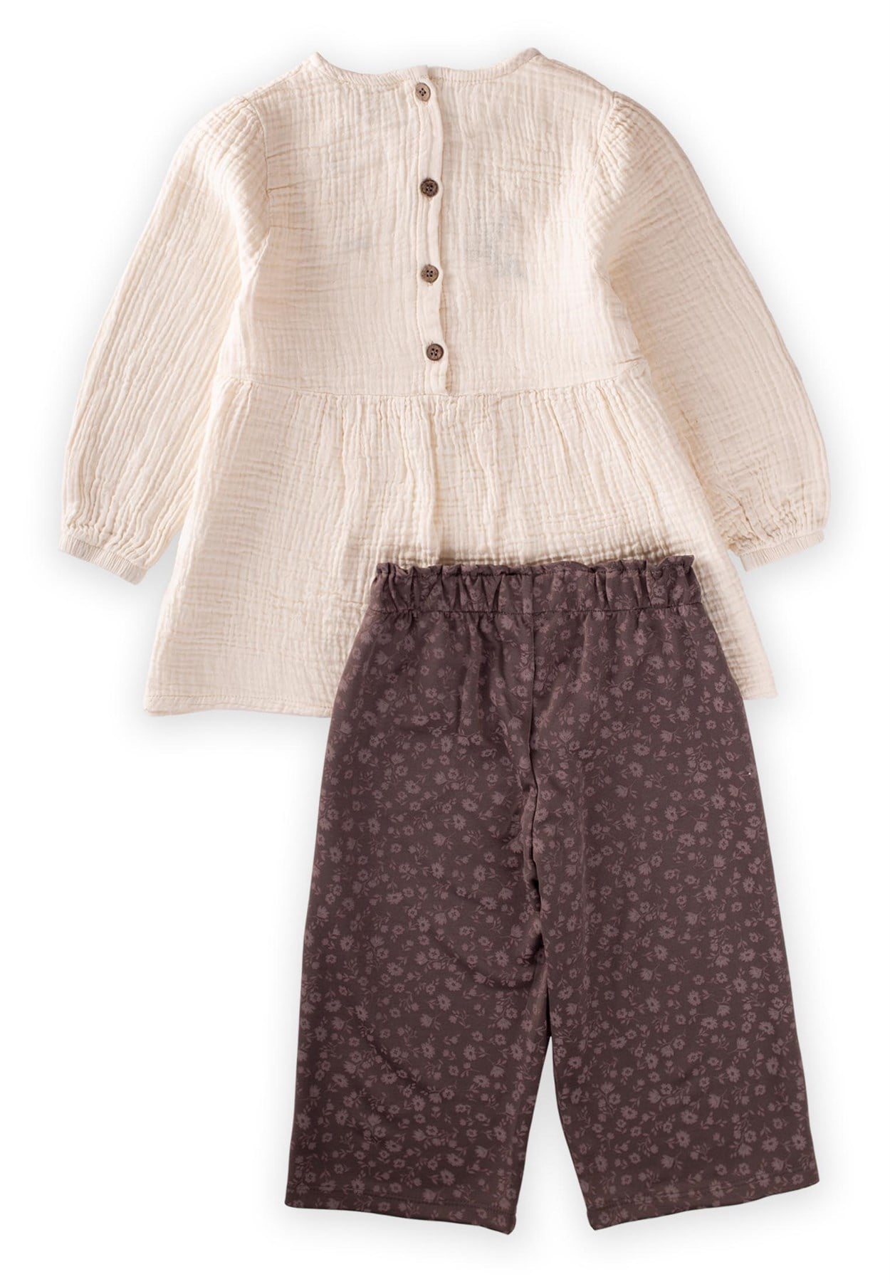 CigitNakışlı Tunik Pantolon Takım 3-8 Yaş Krem