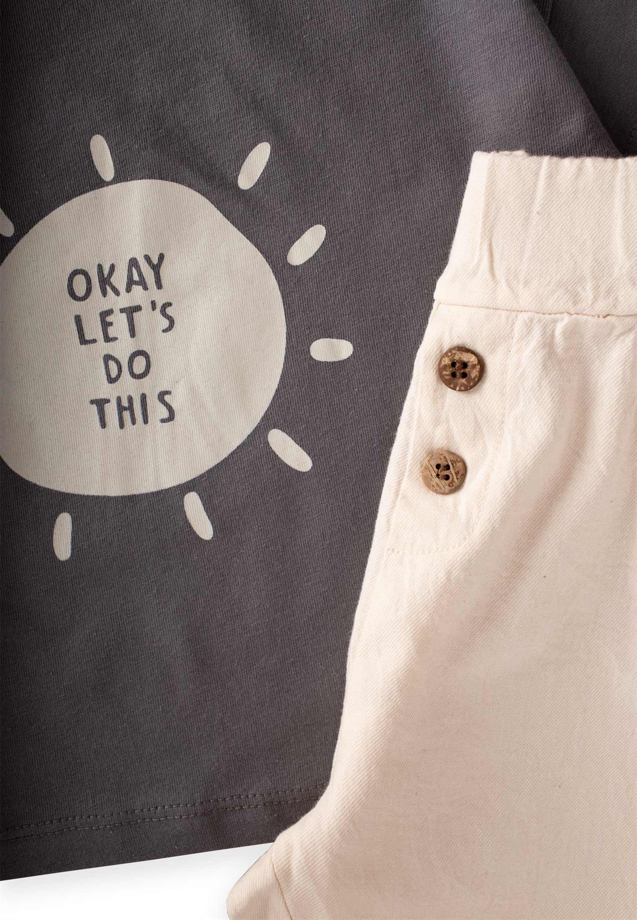 CigitNaturel Görünümlü Pantolon T-Shirt Takım 1-8 Yaş Gri