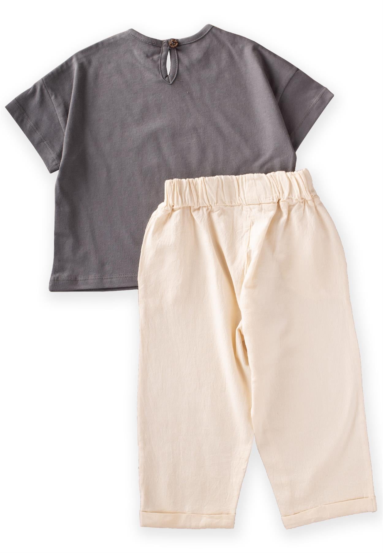 CigitNaturel Görünümlü Pantolon T-Shirt Takım 1-8 Yaş Gri