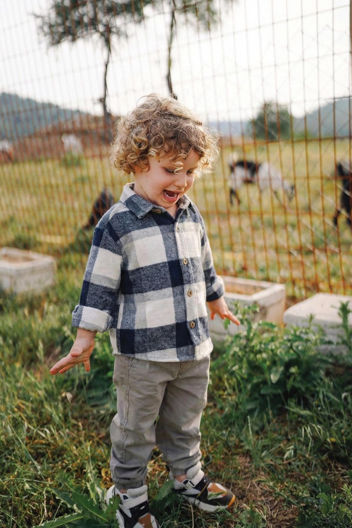 CigitOduncu Gömleği 1-9 Yaş LACİVERT GRİ EKOSE