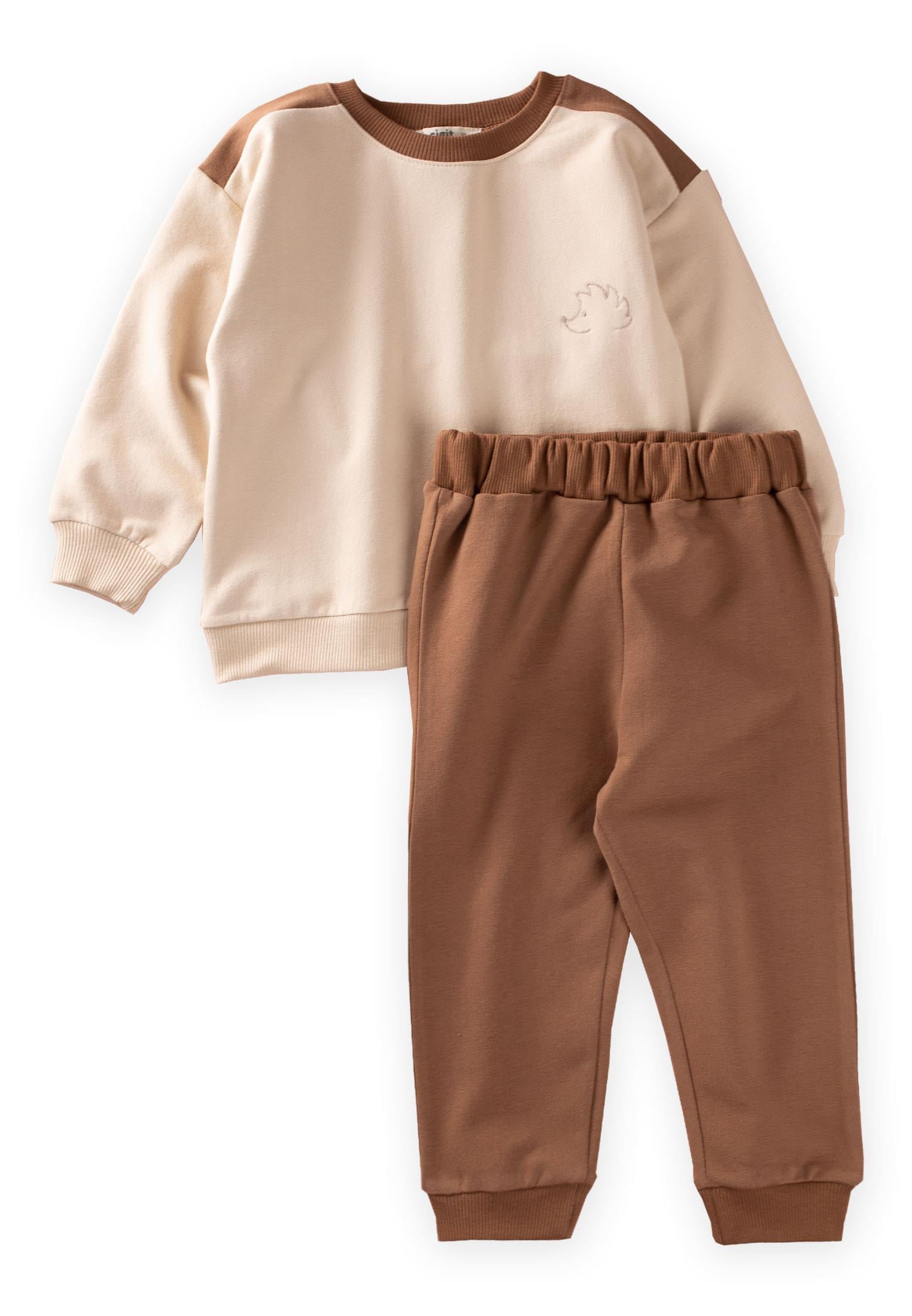 CigitOmuzu Garnili Nakışlı Sweatshirt Takım 2-7 Yaş Kum