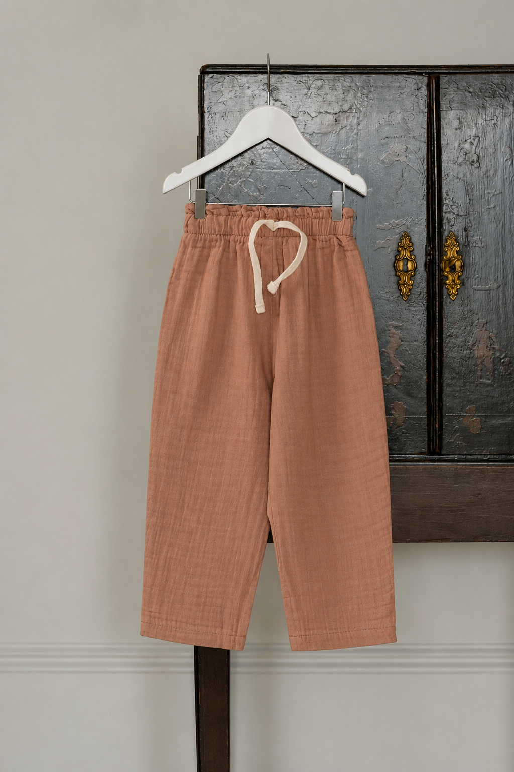 CigitOrganic Beli Fırfırlı Geniş Kesim Müslin Pantolon 1-8 Yaş Açık Kahve