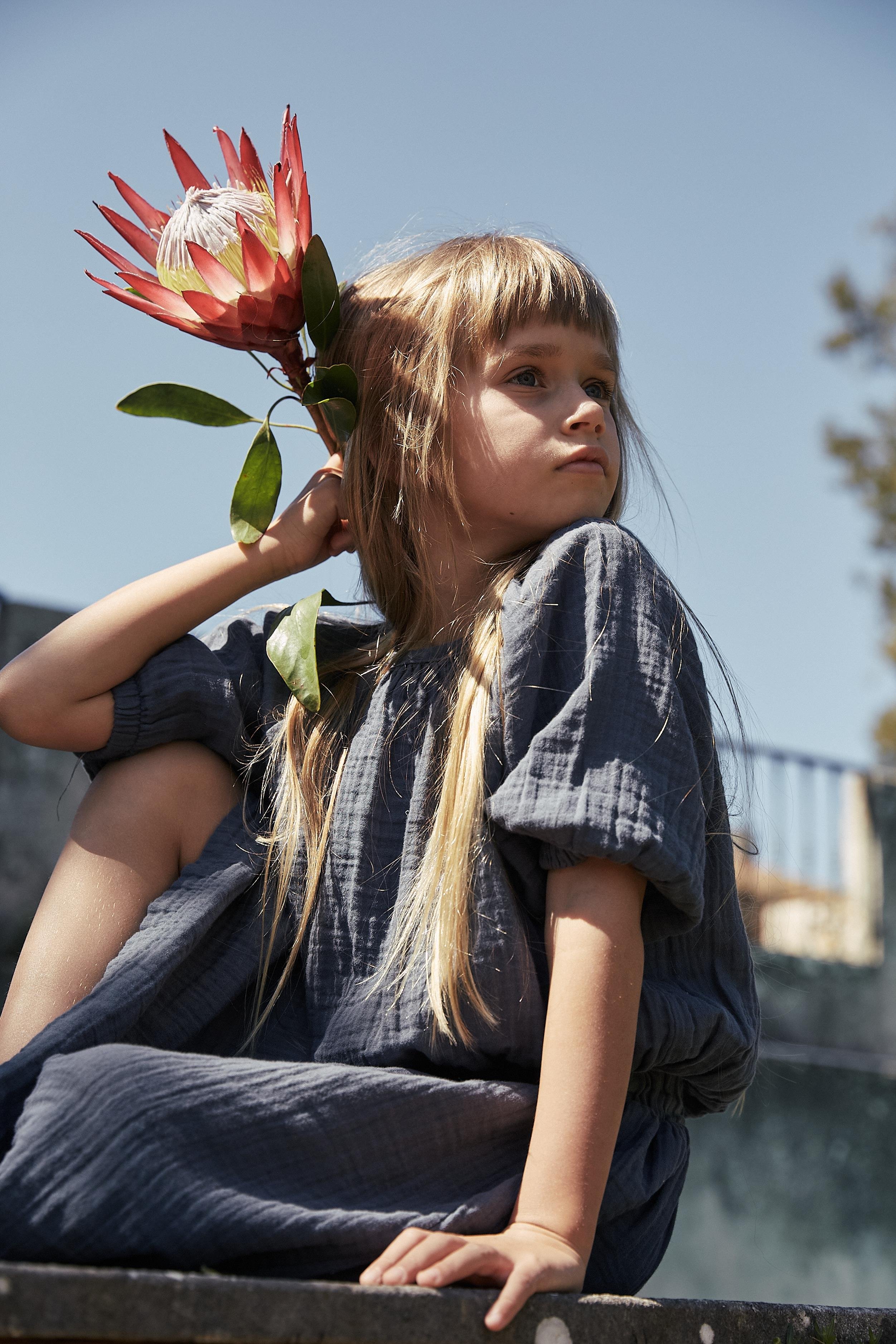 CigitOrganik Rustik Kız Elbise 2-9 Yaş Füme