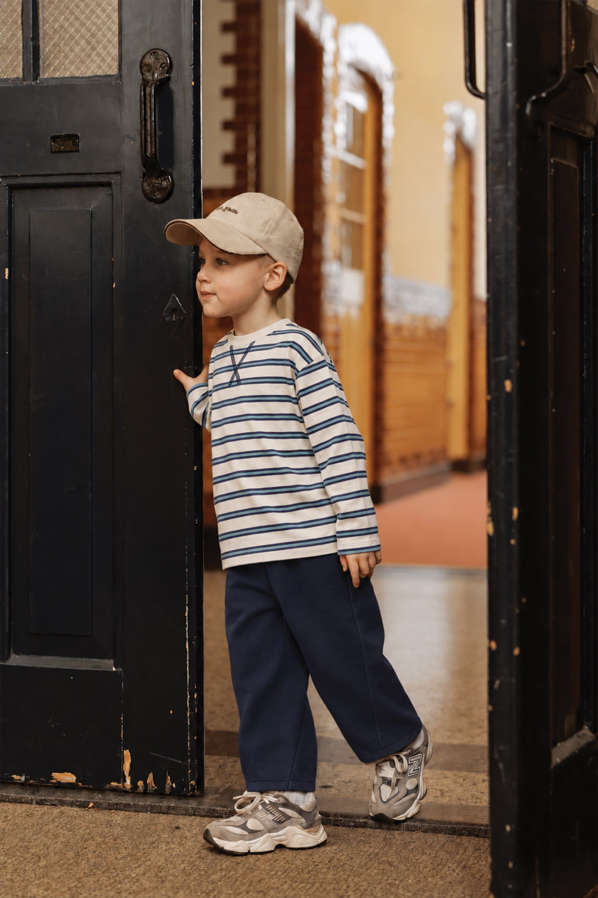 CigitOversize Mevsimlik Geniş Kesim Pantolon Takım 2-7 Yaş Lacivert Çizgili