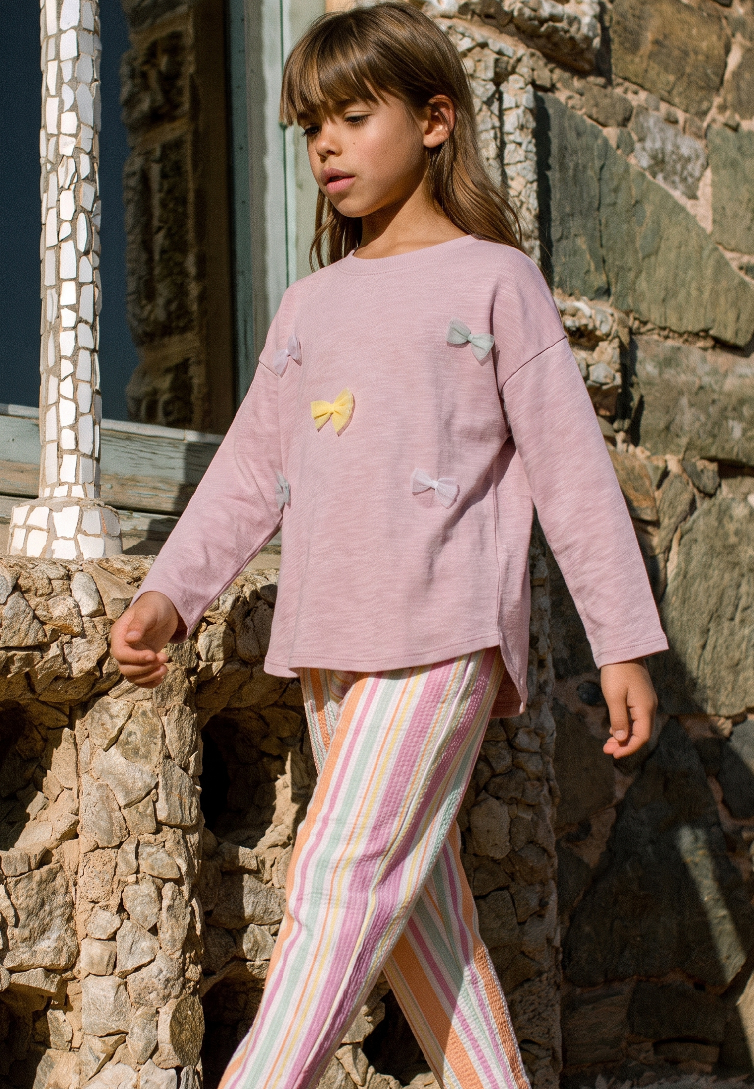 CigitOversize T-Shirt Pantolon Takım 2-10 Yaş Leylak Turuncu çizgili