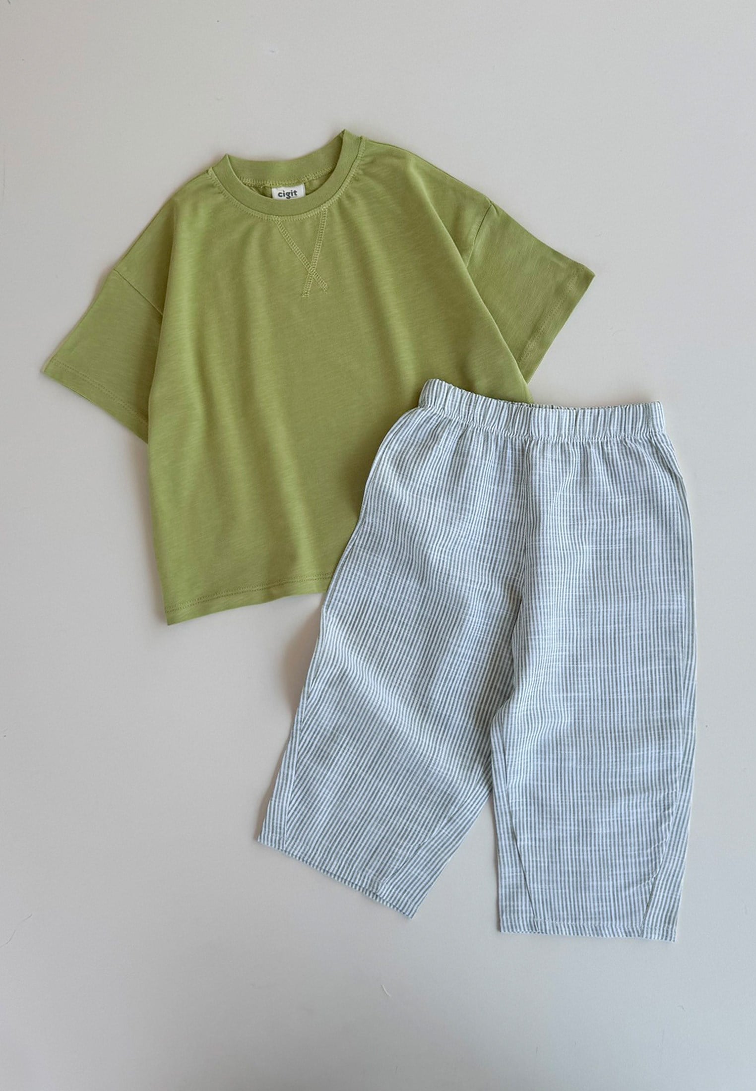 CigitOversize T-Shirt Takım 2-10 Yaş Lime