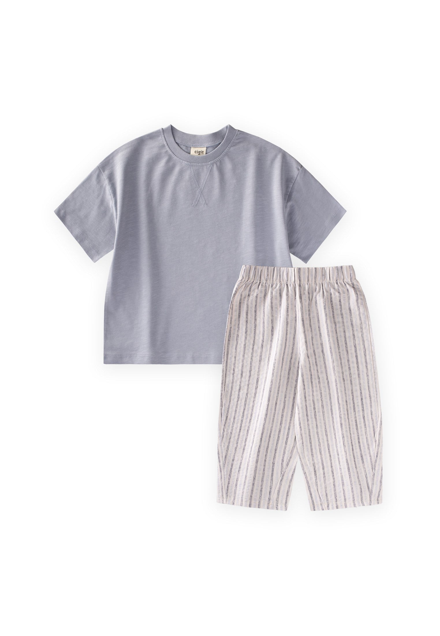 CigitOversize T-Shirt Takım 2-10 Yaş Pastel Mavi