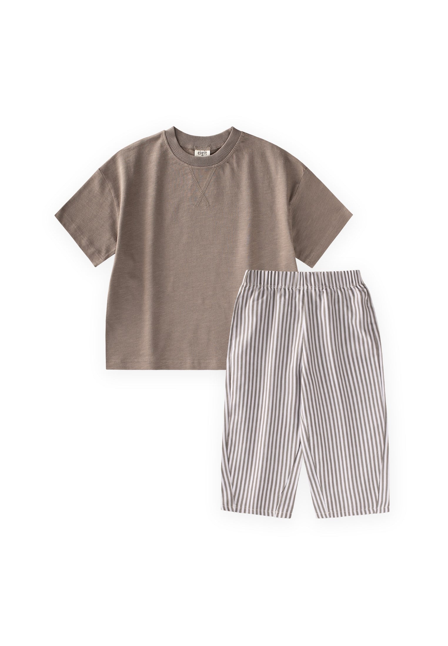 CigitOversize T-Shirt Takım 2-10 Yaş Vizon