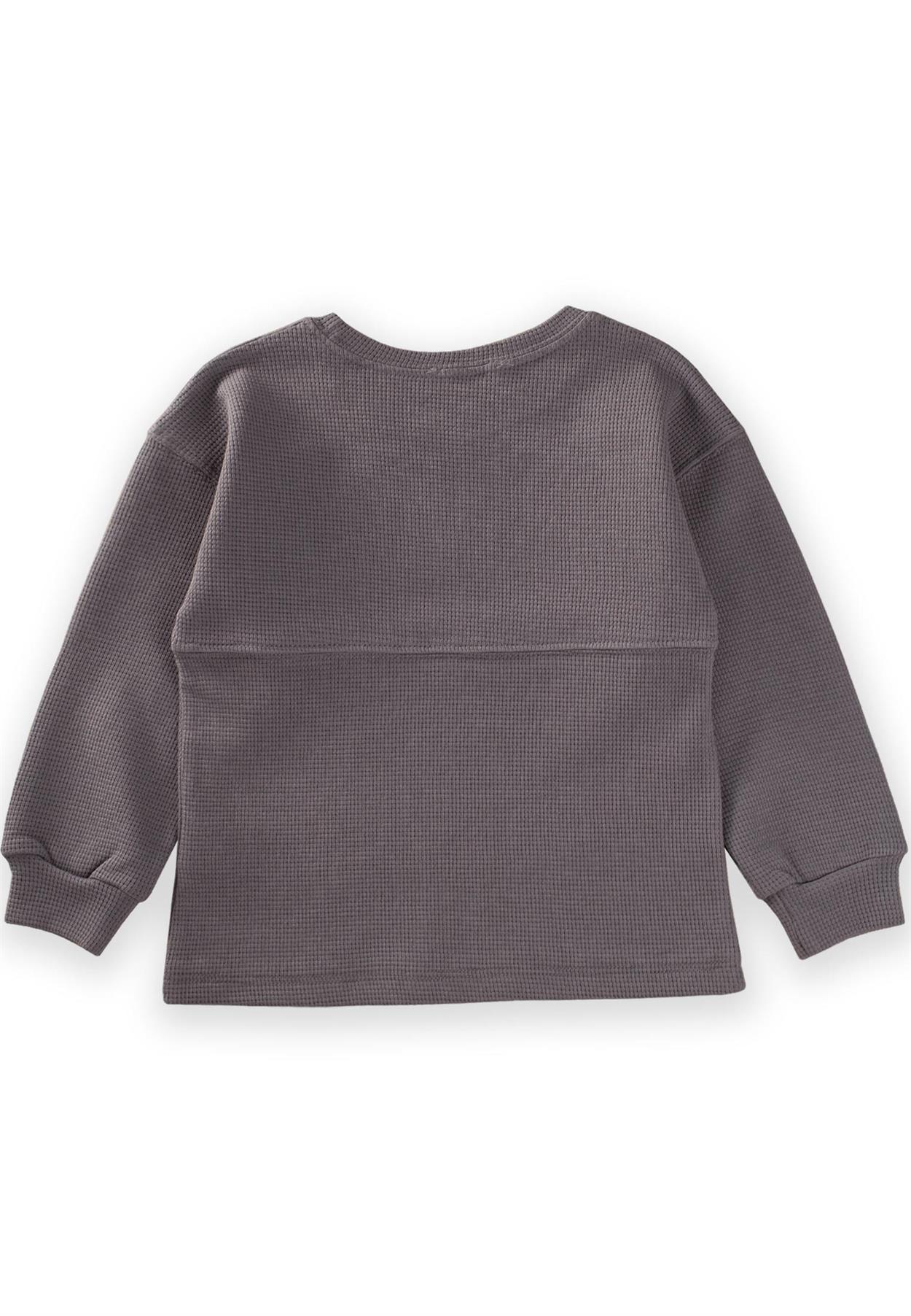 CigitOversize Waffle Mevsimlik T-Shirt 2-10 Yaş Gri