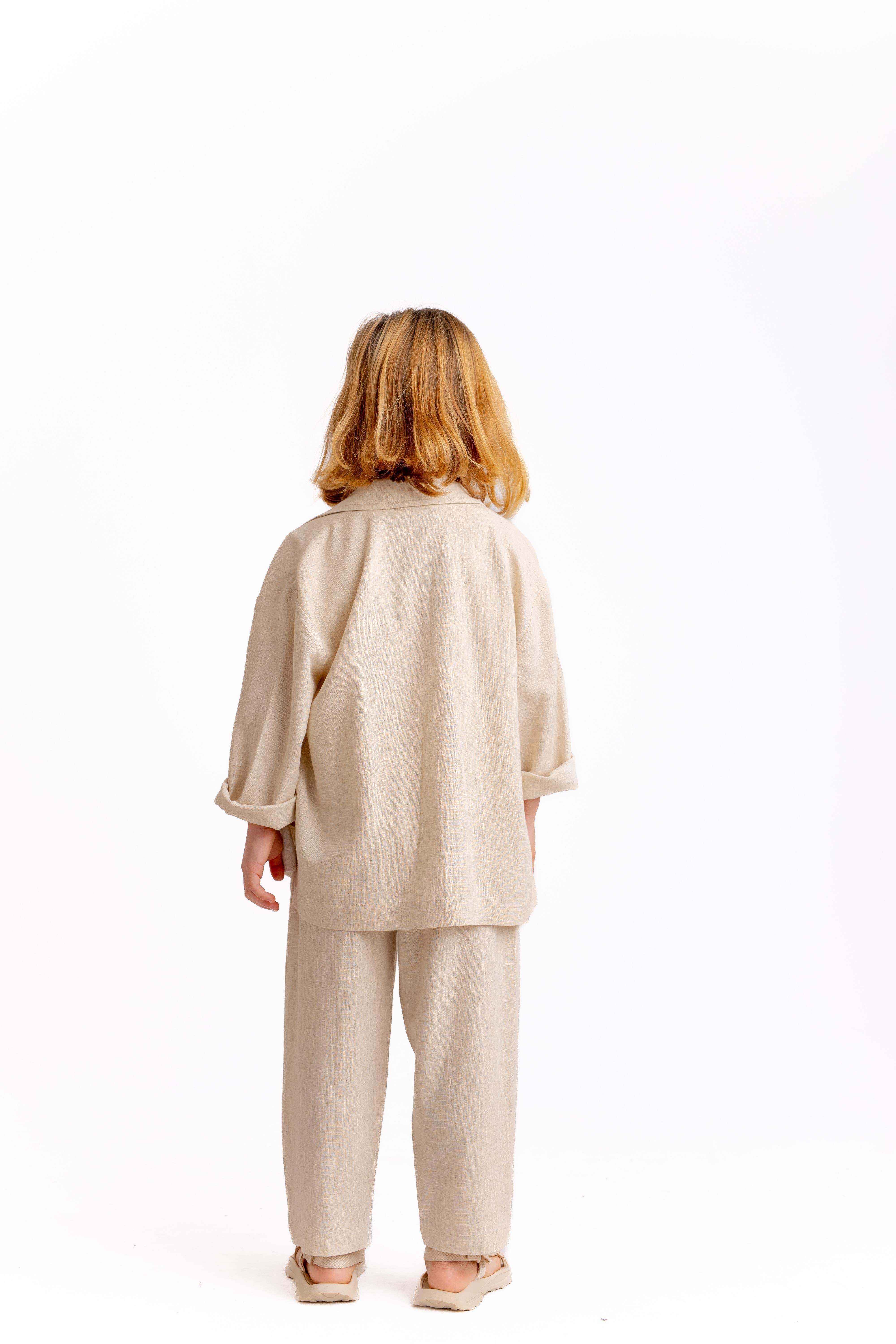 CigitClosed Leg and Waist A Pleated Linen Trousers 2-7 Years NATURAL