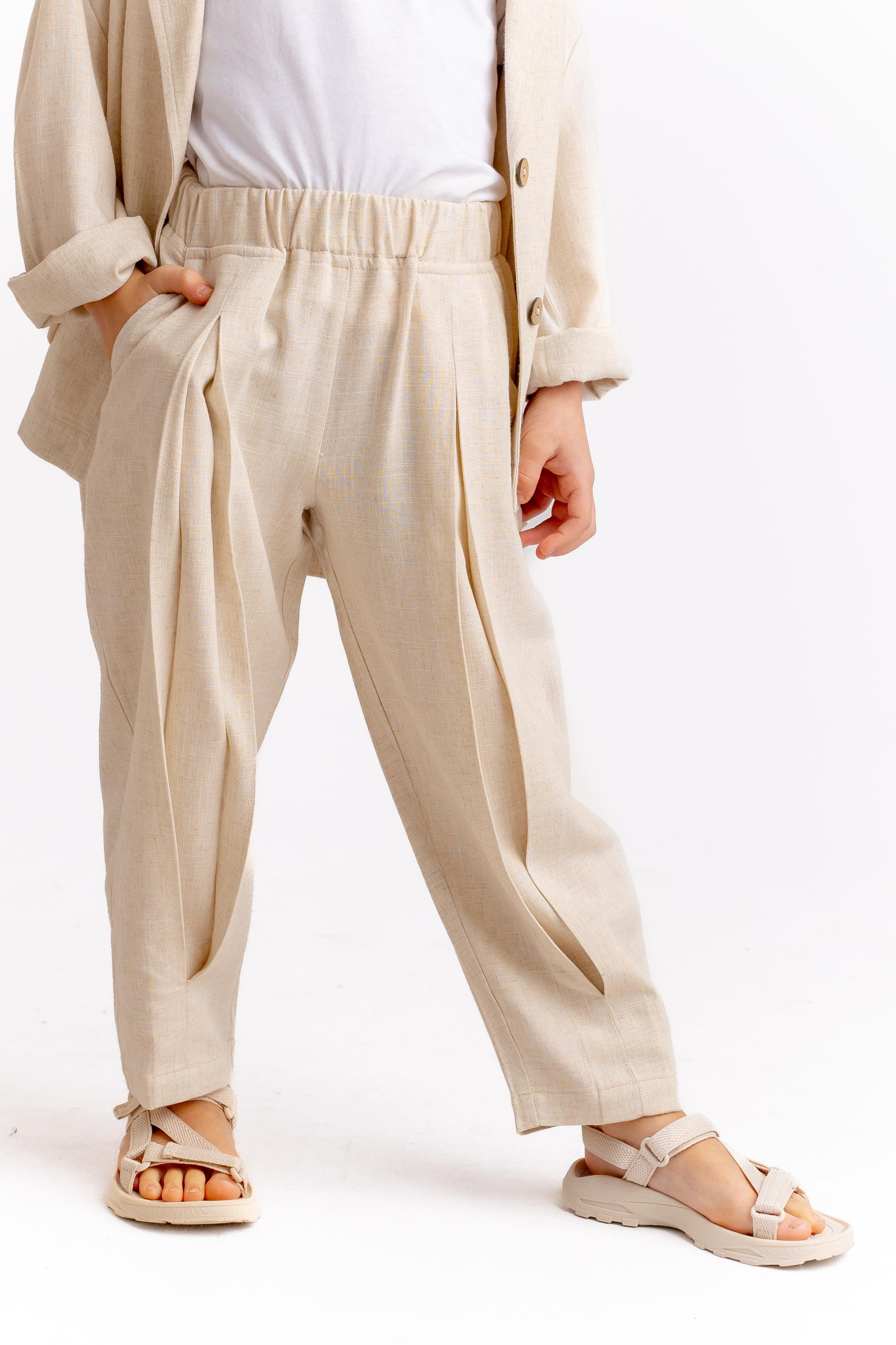 CigitClosed Leg and Waist A Pleated Linen Trousers 2-7 Years NATURAL