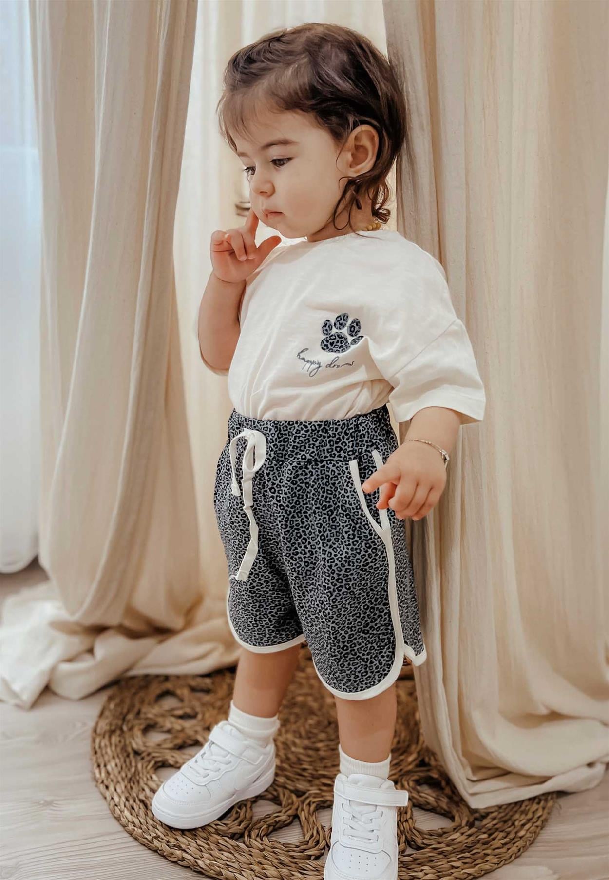CigitPati Aplikeli Şortlu Pijama Takım 2-7 Yaş Kum