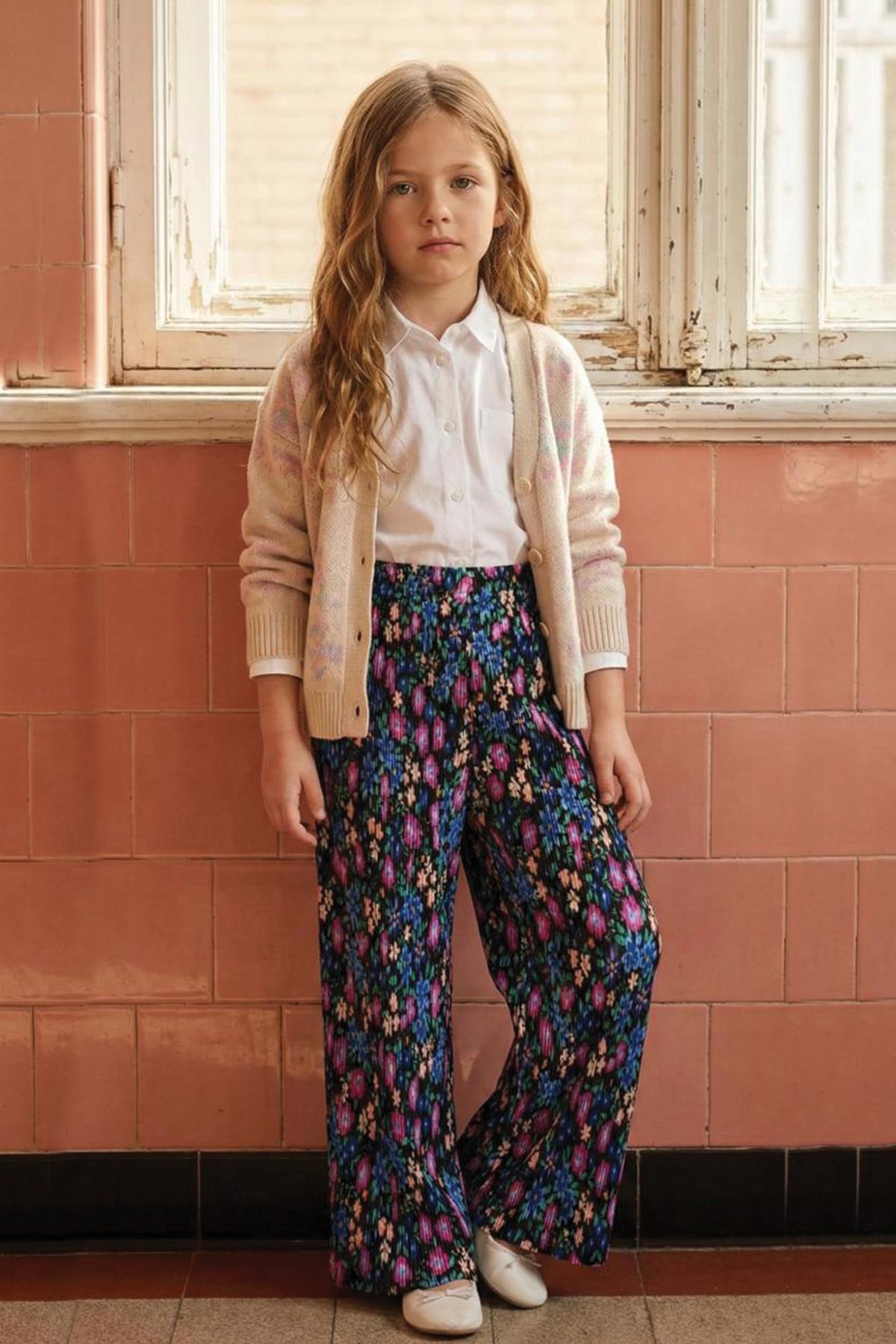 CigitPiliseli Dökümlü Pantolon 3-10 Yaş Çiçek Desen