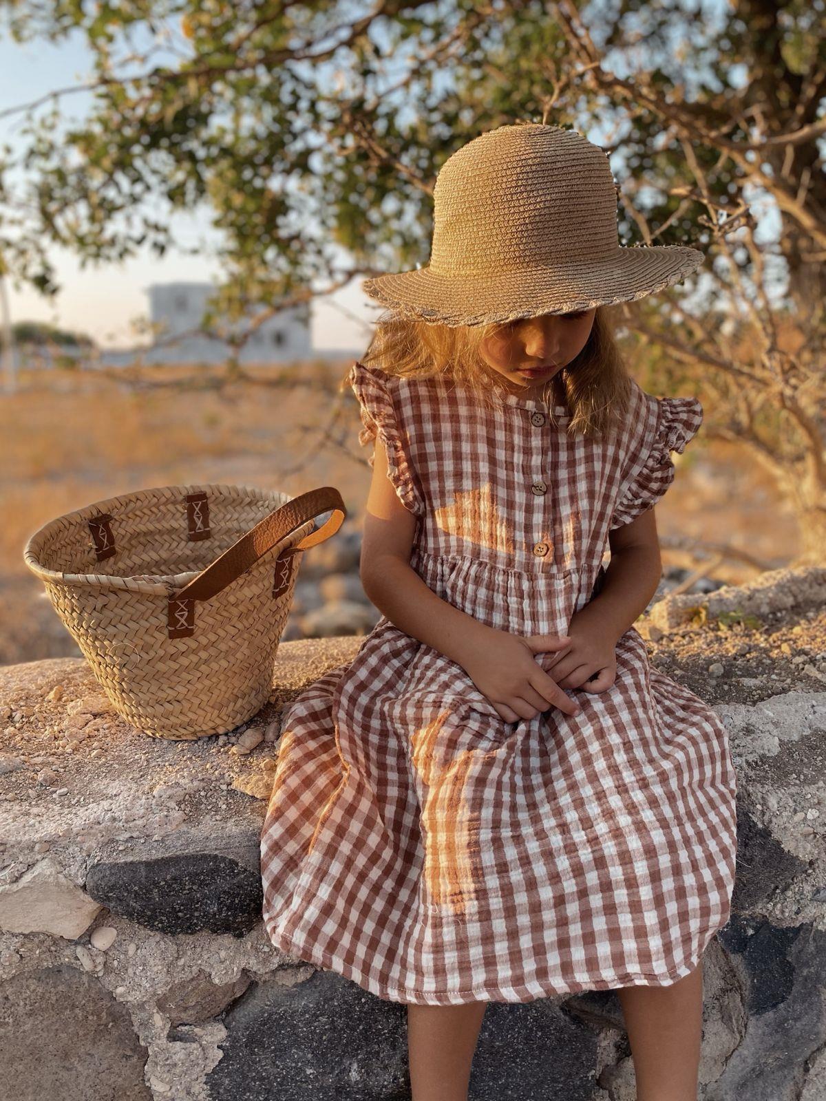 CigitPöti Kare Desenli Elbise 1-8 Yaş A.KAHVE