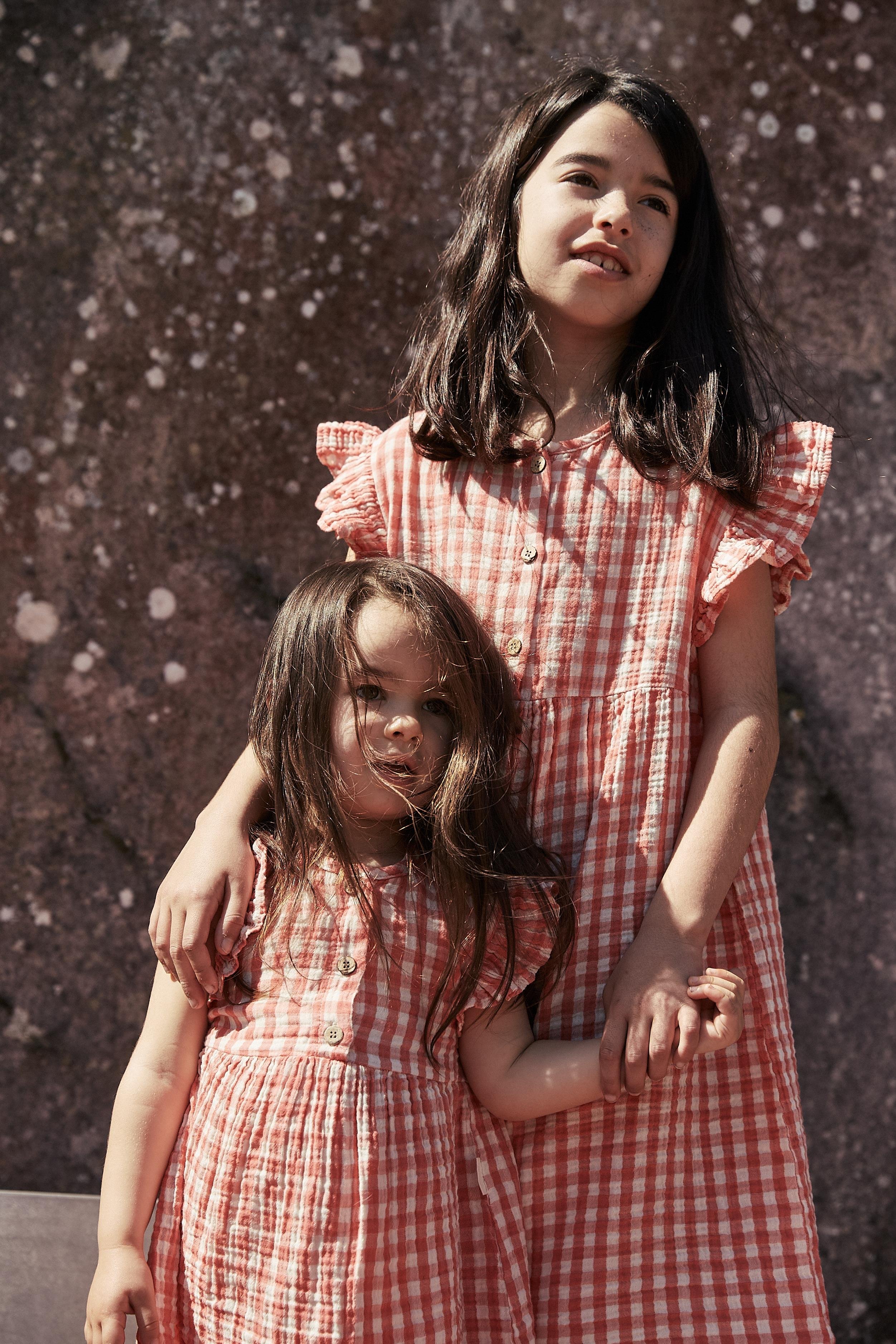 CigitPöti Kare Desenli Elbise 1-8 Yaş MERCAN