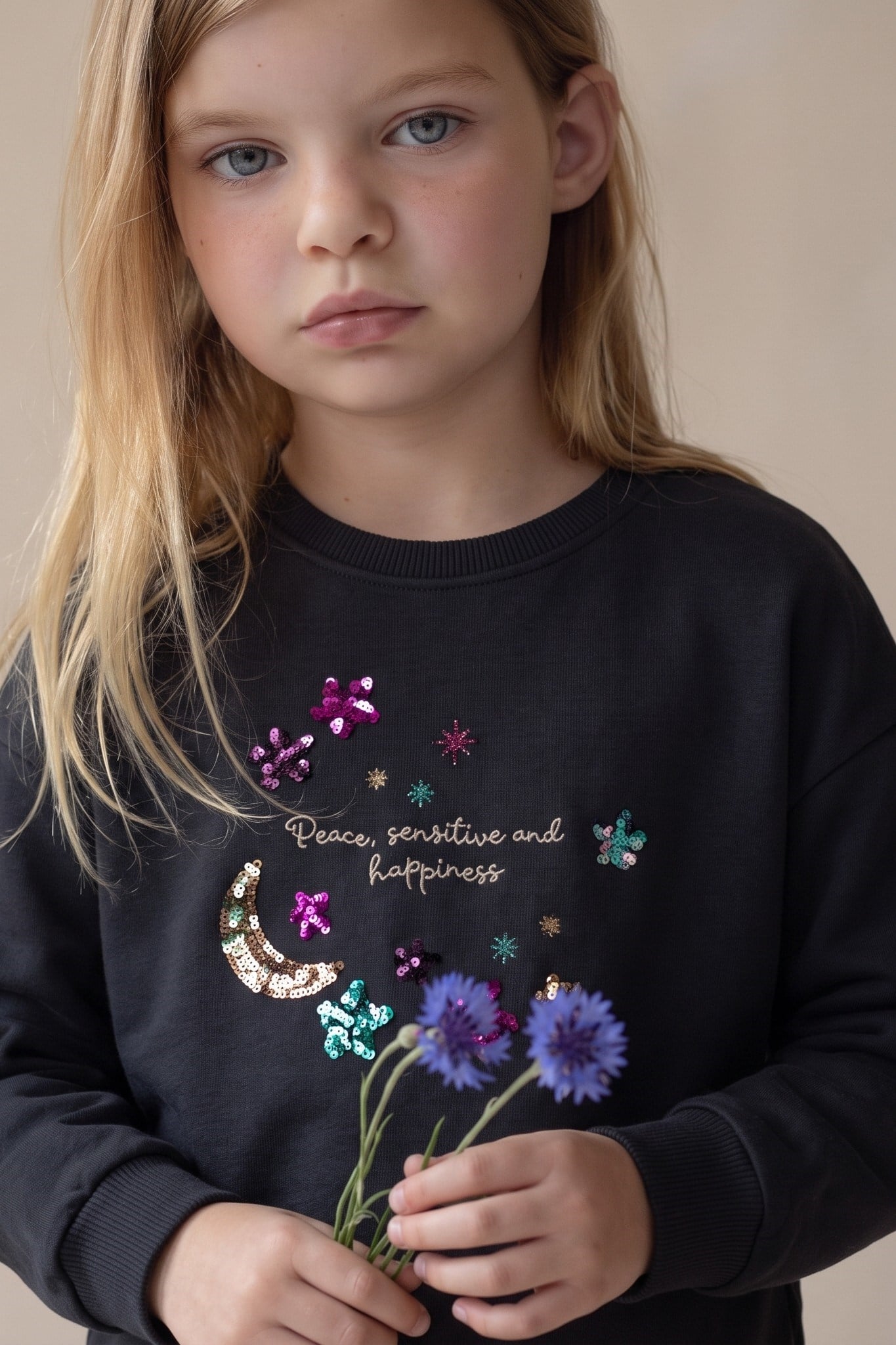 CigitPullu Ay Yıldız Nakışlı Sweatshirt 2-8 Yaş Antrasit