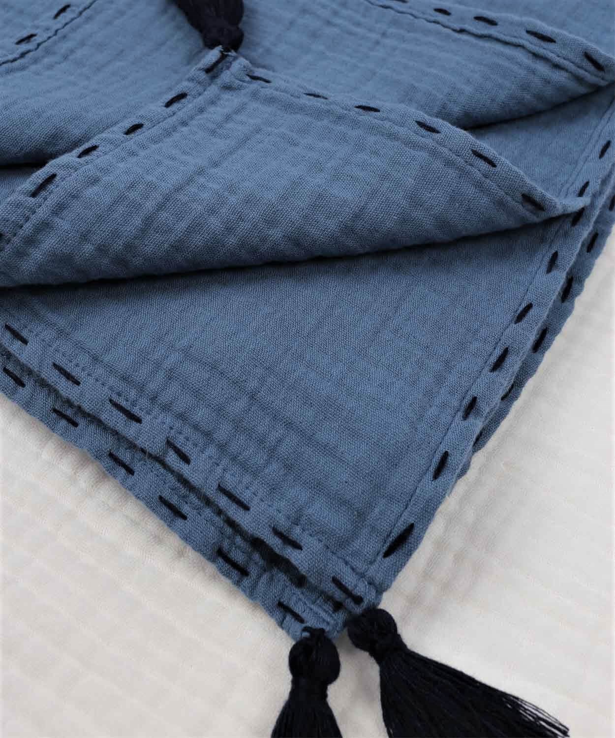 100114-18Püsküllü Müslin Battaniye (Yıkanmış) 100X100 cm +/- 2 cm İndigo Mavi - CigitCigitPüsküllü Müslin Battaniye (Yıkanmış) 100X100 cm +/- 2 cm İndigo Mavi