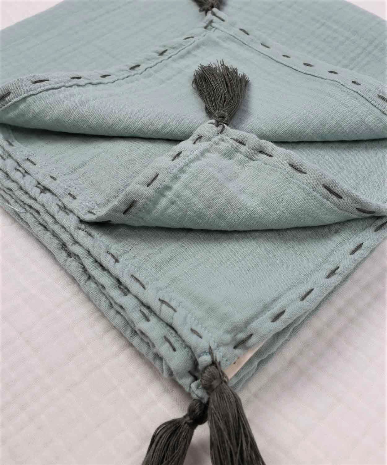 100114-20Püsküllü Müslin Battaniye (Yıkanmış) 100X100 cm +/- 2 cm Mint Yeşil - CigitCigitPüsküllü Müslin Battaniye (Yıkanmış) 100X100 cm +/- 2 cm Mint Yeşil