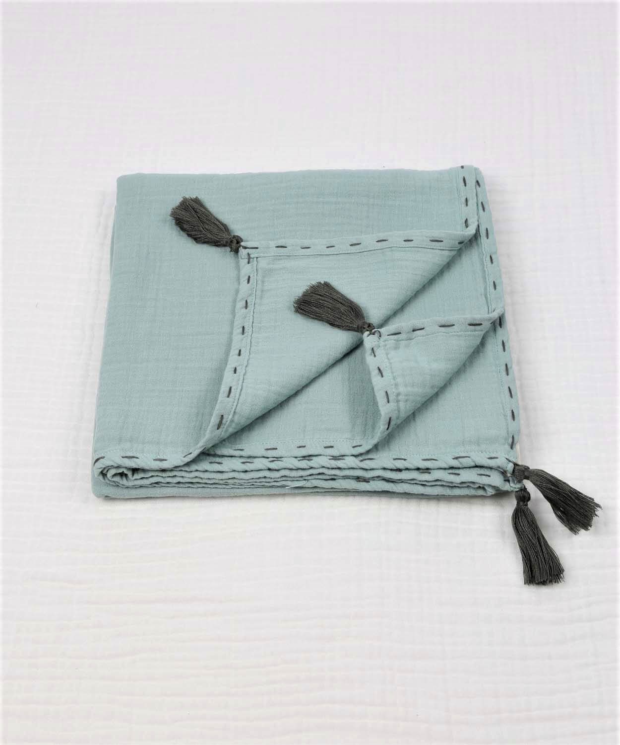 100114-20Püsküllü Müslin Battaniye (Yıkanmış) 100X100 cm +/- 2 cm Mint Yeşil - CigitCigitPüsküllü Müslin Battaniye (Yıkanmış) 100X100 cm +/- 2 cm Mint Yeşil