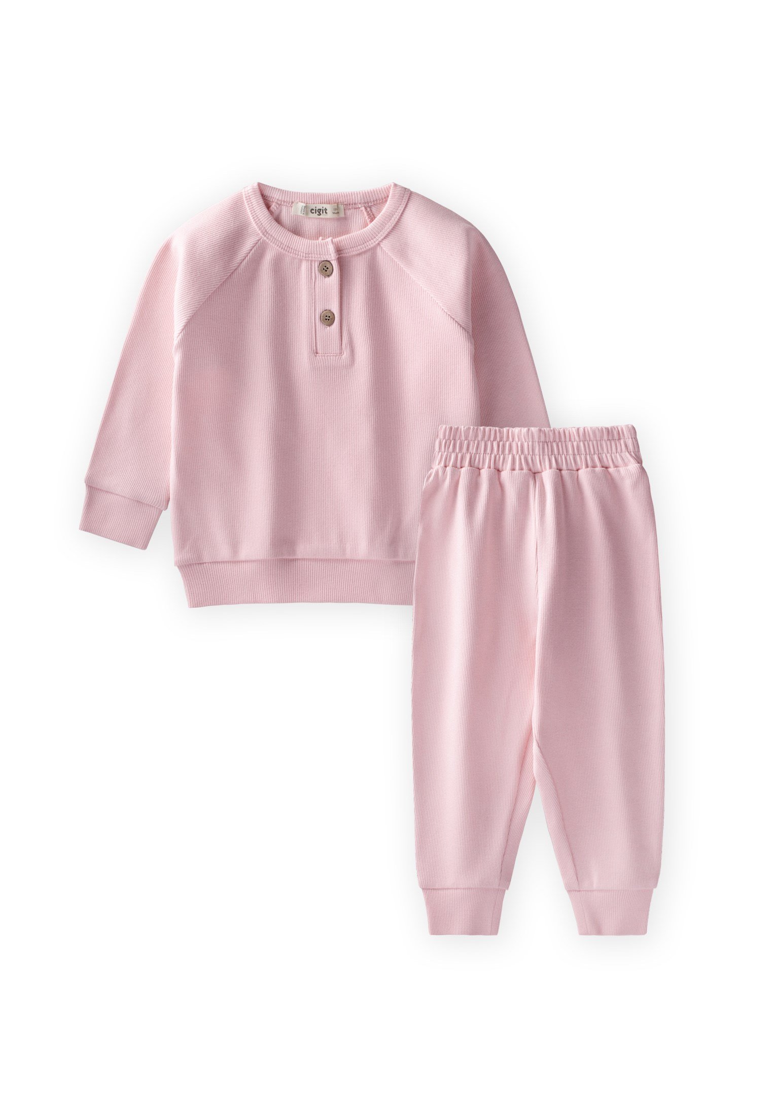 CigitReglan Kol Patlı Basıc Çocuk Takım 1-8 Yaş Pembe